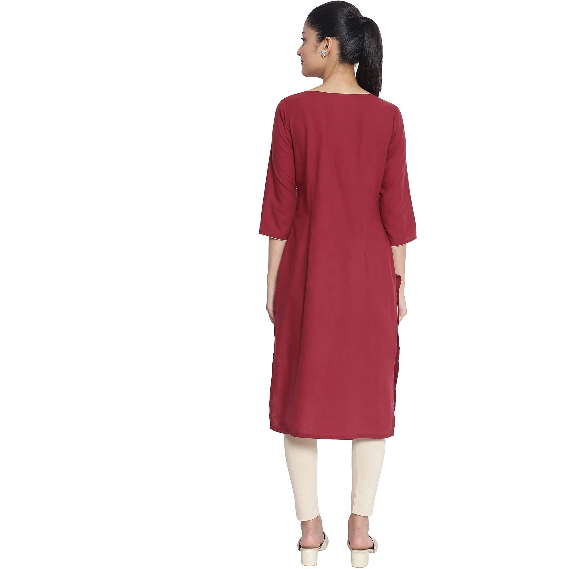 Aurelia Women's Cotton Regular Kurta (21Aua12400-702201_Maroon_S)