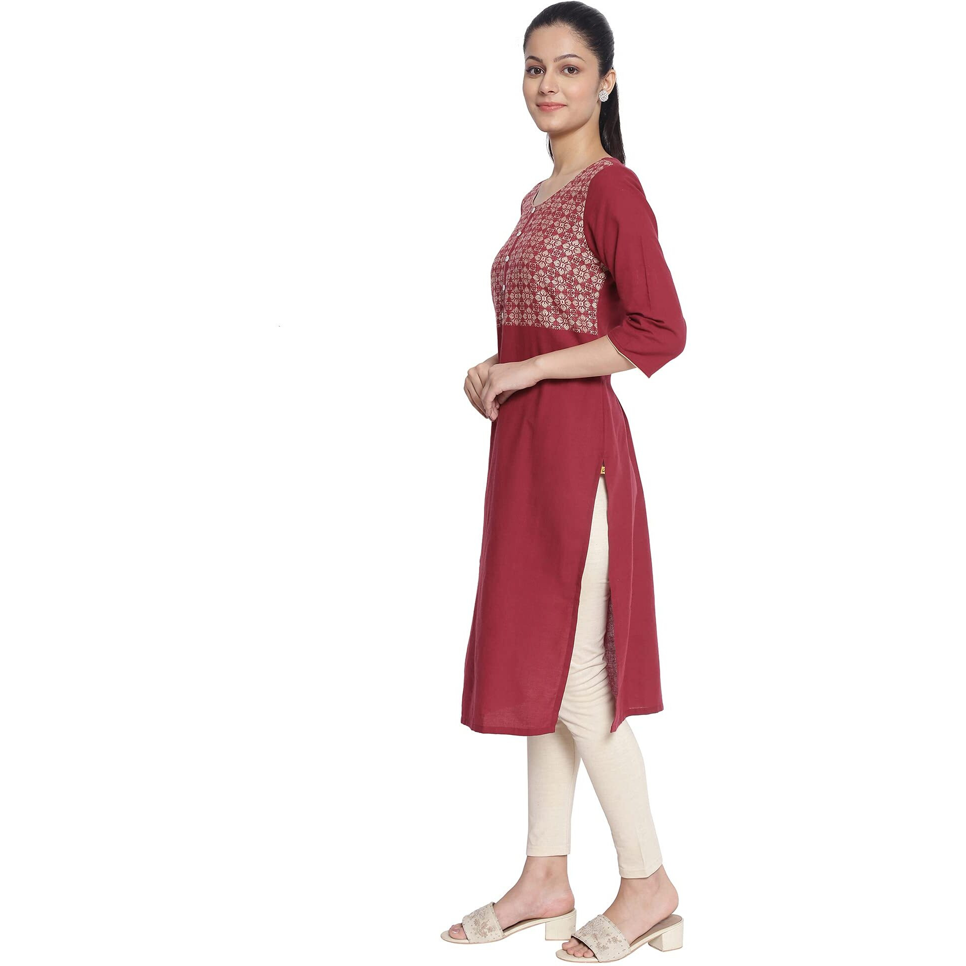Aurelia Women's Cotton Regular Kurta (21Aua12400-702201_Maroon_S)
