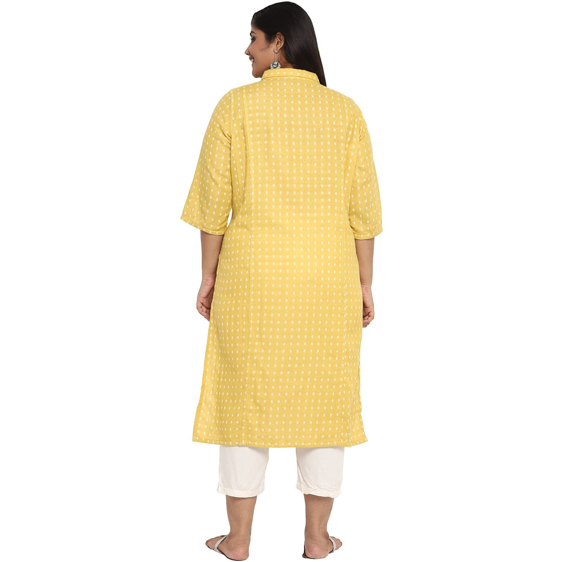 Aurelia Women's Cotton Regular Kurta (21Aua11640-702362_Yellow_L)