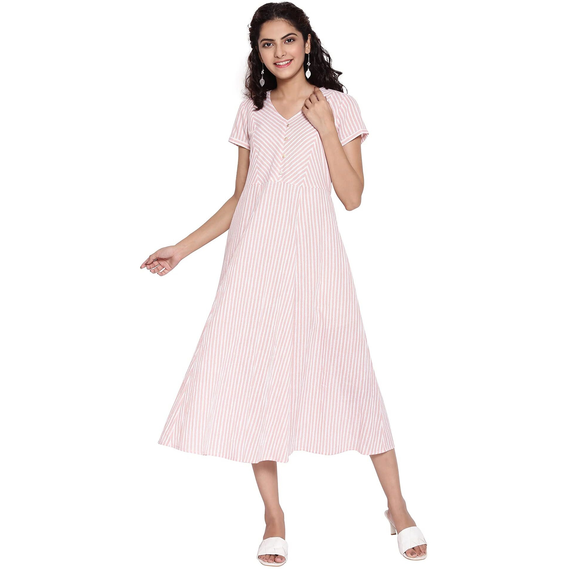 Aurelia Women's Cotton Blend Peach Shirt Collar Straight Kurta Knee-Length Dress (21Aua12359-702110 Xs)