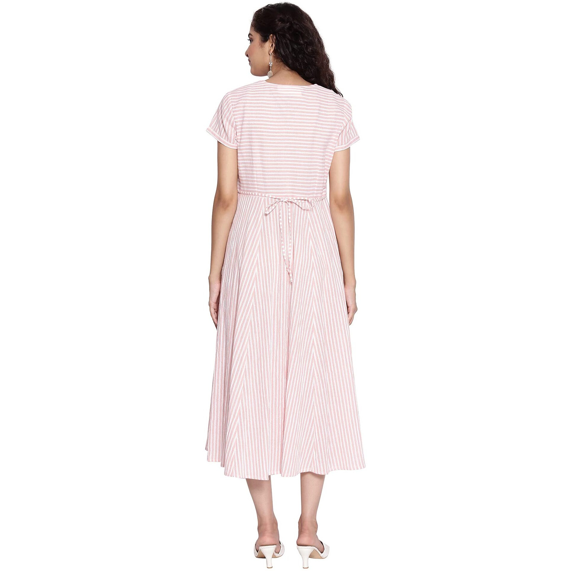 Aurelia Women's Cotton Blend Peach Shirt Collar Straight Kurta Knee-Length Dress (21Aua12359-702110 Xs)