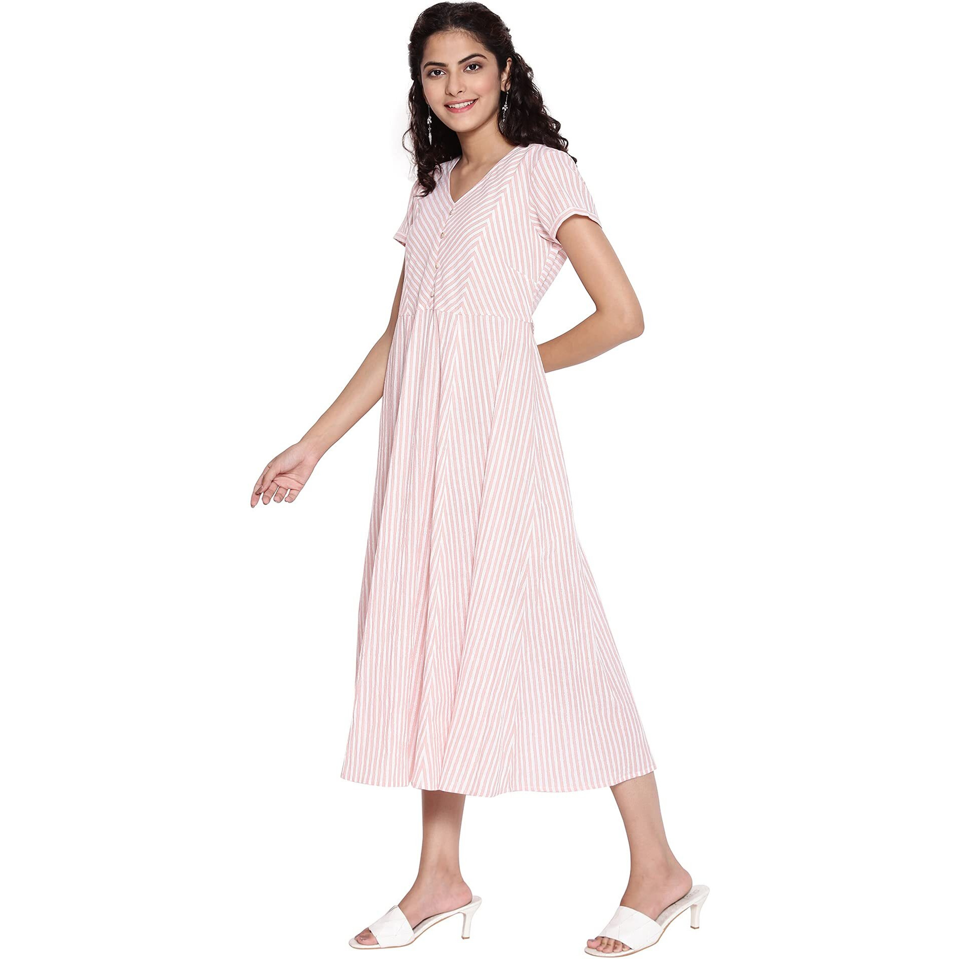 Aurelia Women's Cotton Blend Peach Shirt Collar Straight Kurta Knee-Length Dress (21Aua12359-702110 Xs)