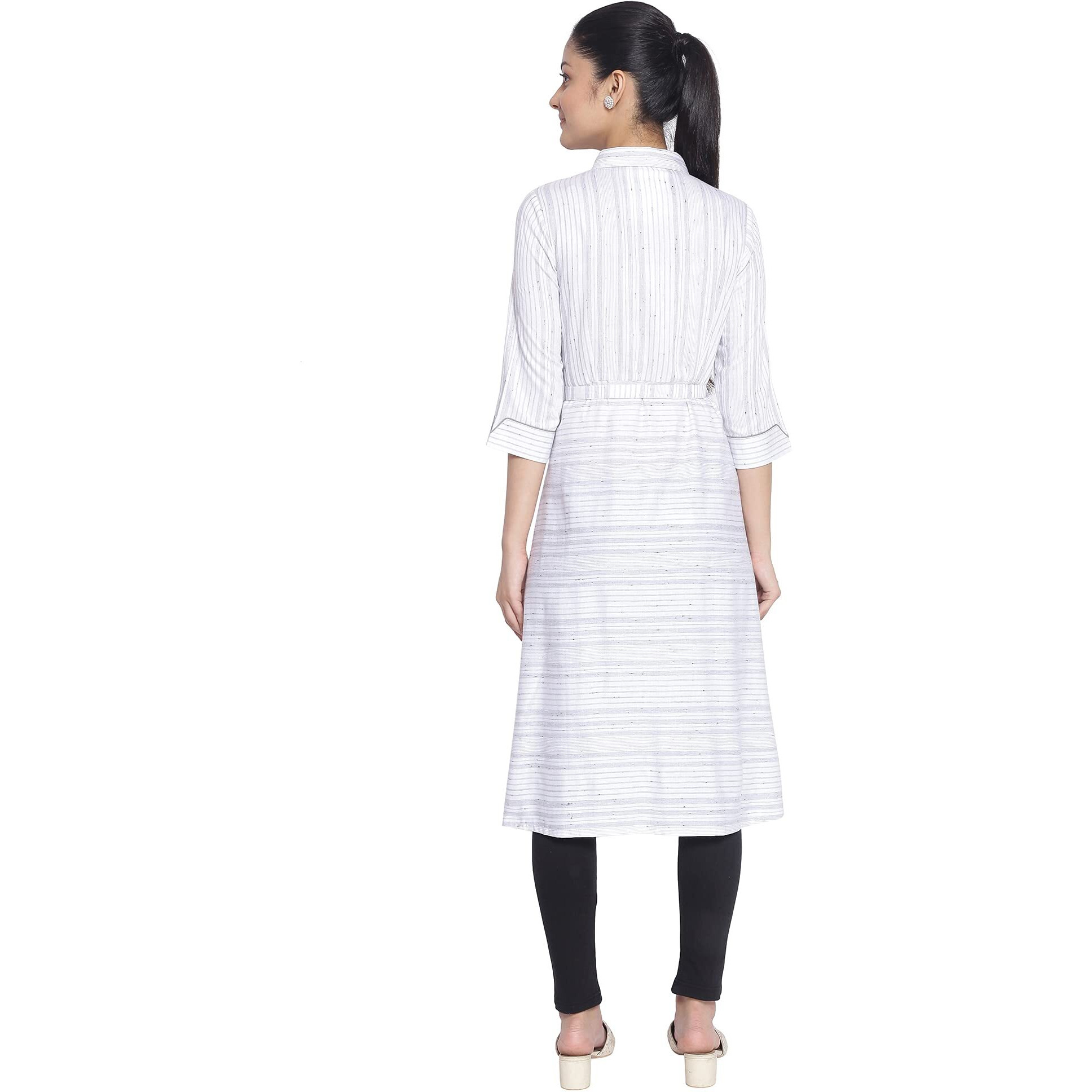Aurelia Women's Cotton Blend White Collar Neck Printed Kurta Above The Knee Dress (21Aua12219-702097_Grey_S)