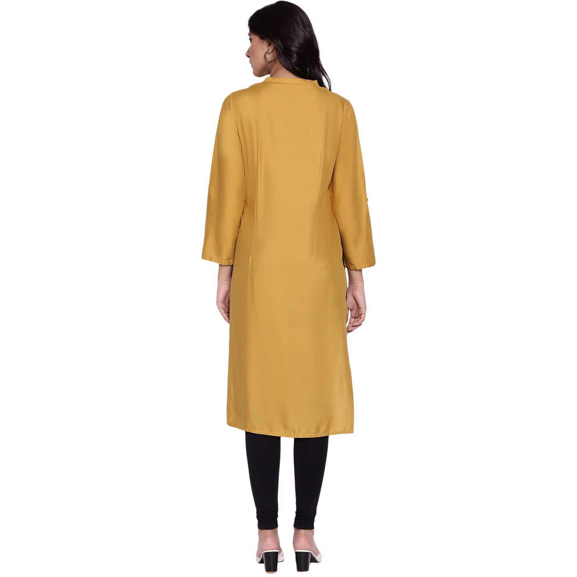 W For Woman Mustard Yellow Staright Printed Kurta_21Few16253-114498_L