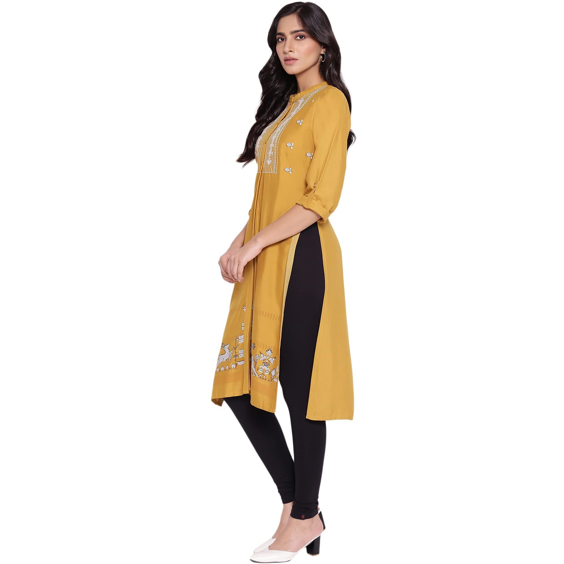 W For Woman Mustard Yellow Staright Printed Kurta_21Few16253-114498_S