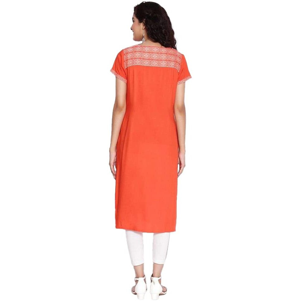 Aurelia Round Neck Cotton Womens Knee Length Kurta (S21Aua11871C001, Orange, Extra Small)
