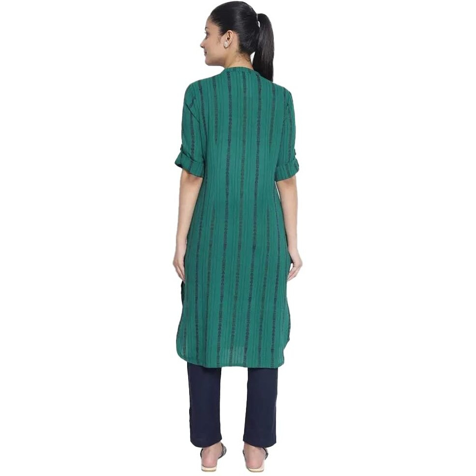 Aurelia Band With Placket Cotton Womens Knee Length Kurta (S21Aua11854A008,Green,Extra Small)