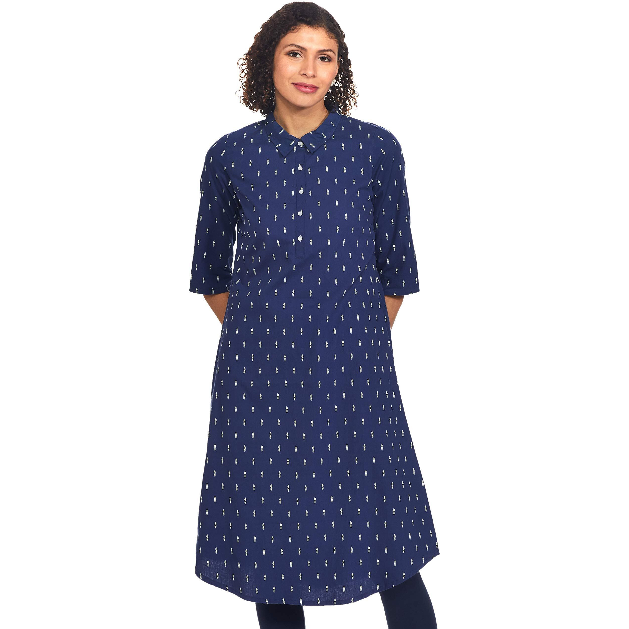Aurelia Women's Cotton A-Line Kurta (20Fea11505-700061_ Blue_ Medium)