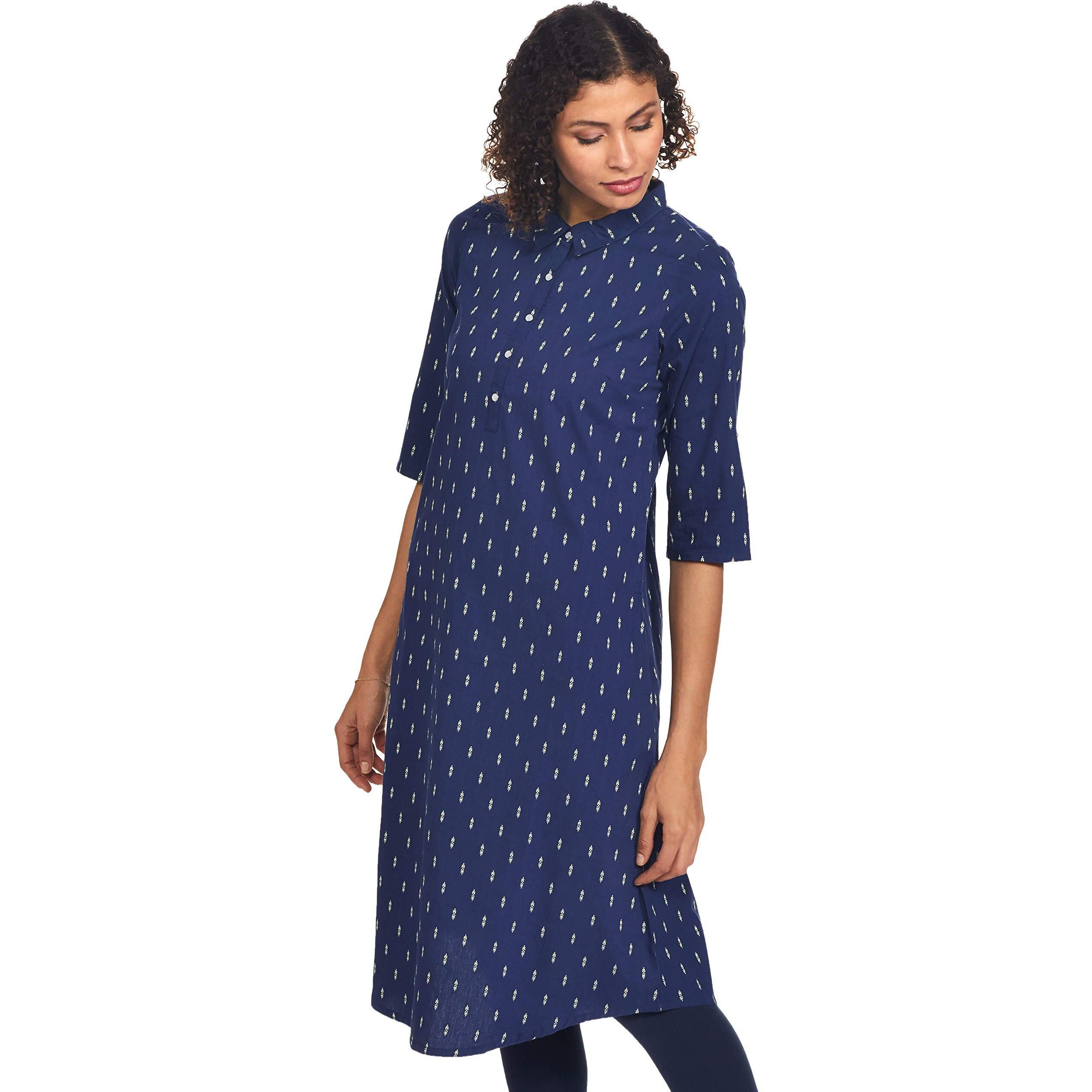 Aurelia Women's Cotton A-Line Kurta (20Fea11505-700061_ Blue_ Medium)