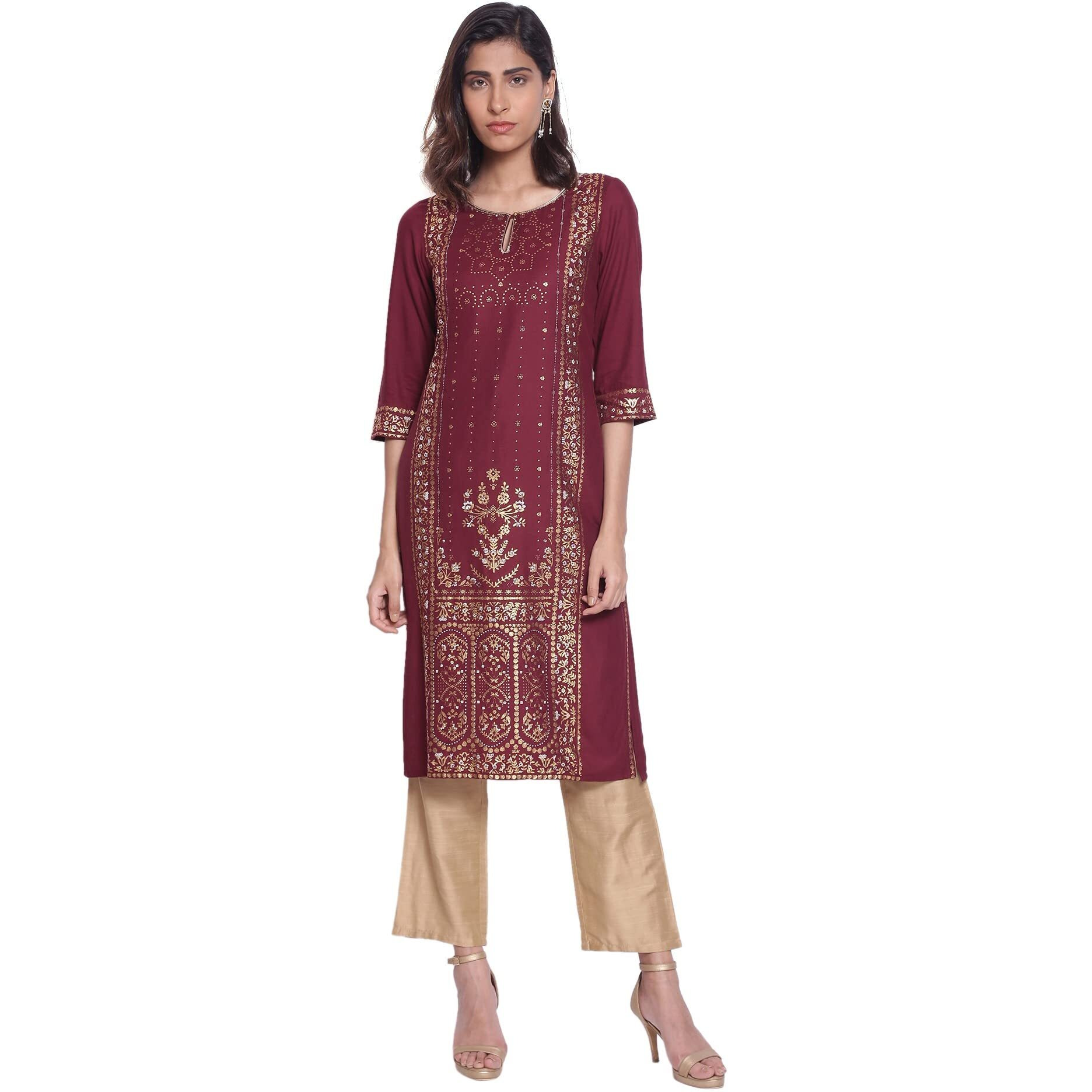 W For Woman Purple Straight Foil Print Kurta_21Few14015-115714_L
