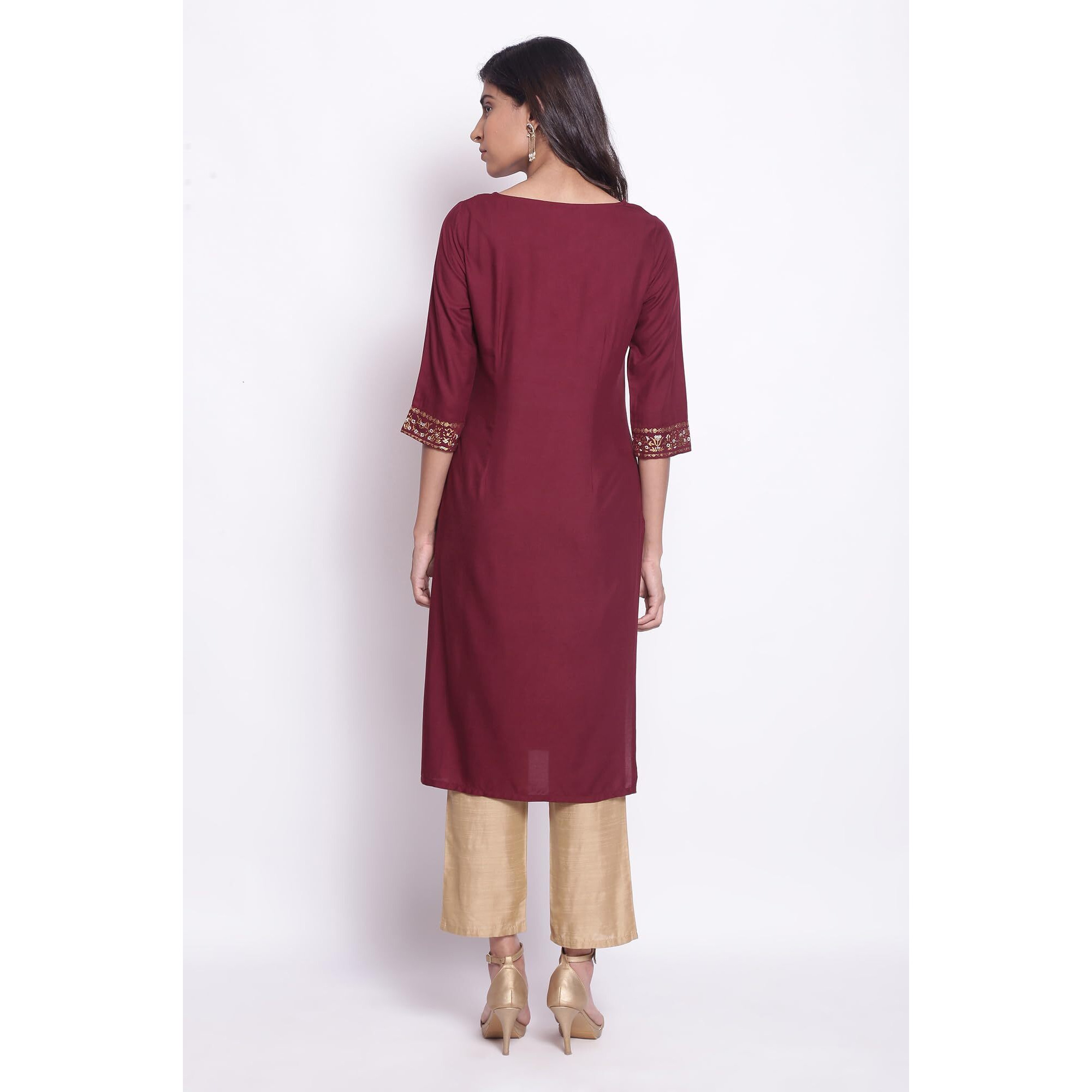 W For Woman Purple Straight Foil Print Kurta_21Few14015-115714_L