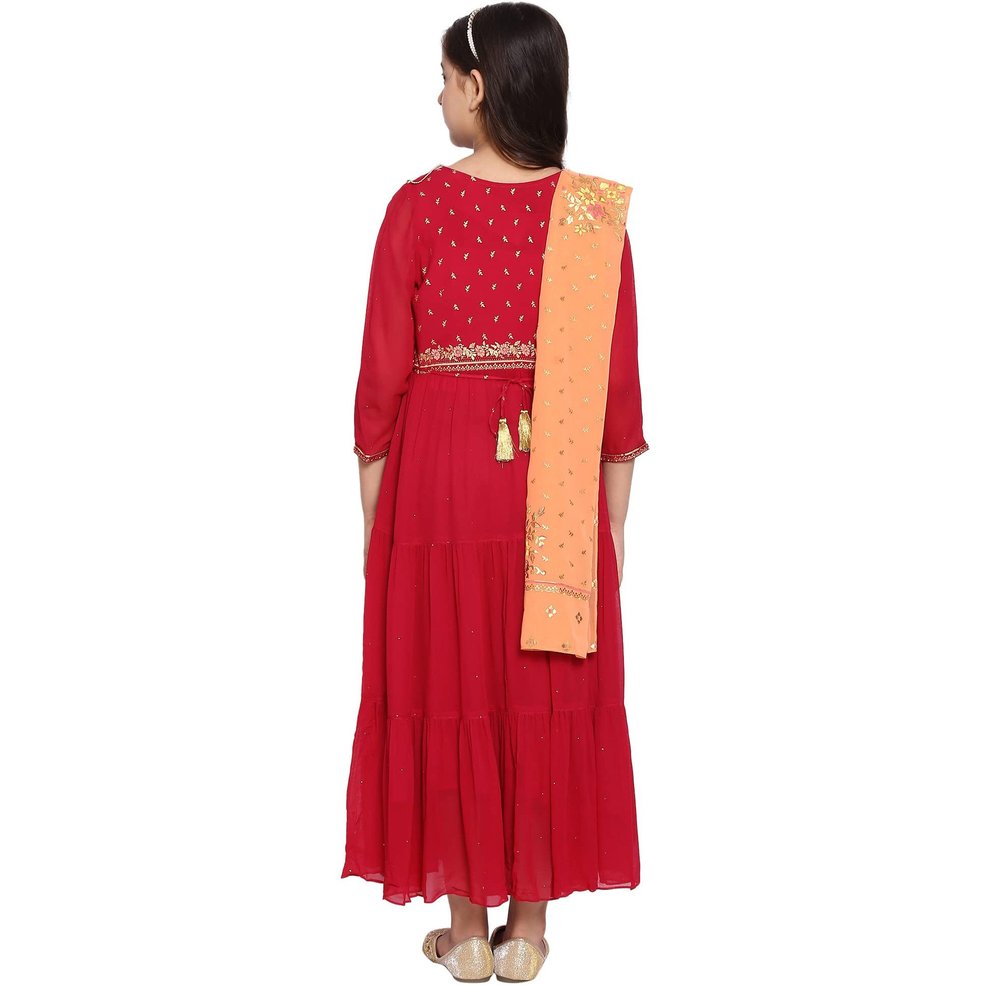 Sweet Rose Pink Tiered Dress-Dupatta Girls Set