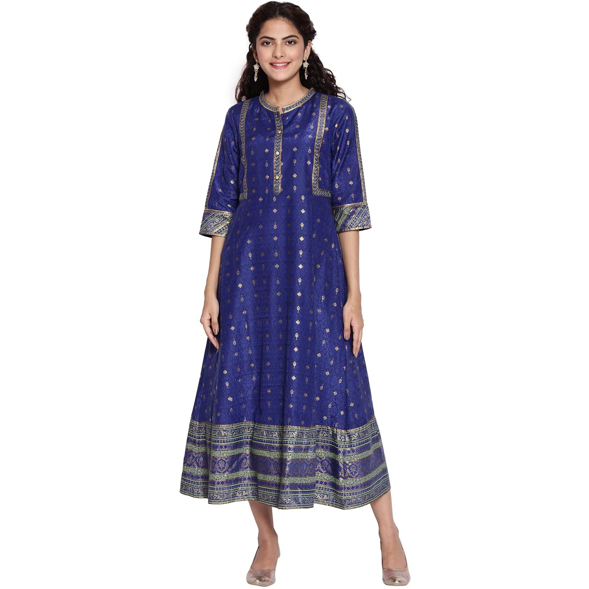 Aurelia Women's Polyester Blue Indian Ethnic Dress Below The Knee (21Aua12392-503342 Xs)