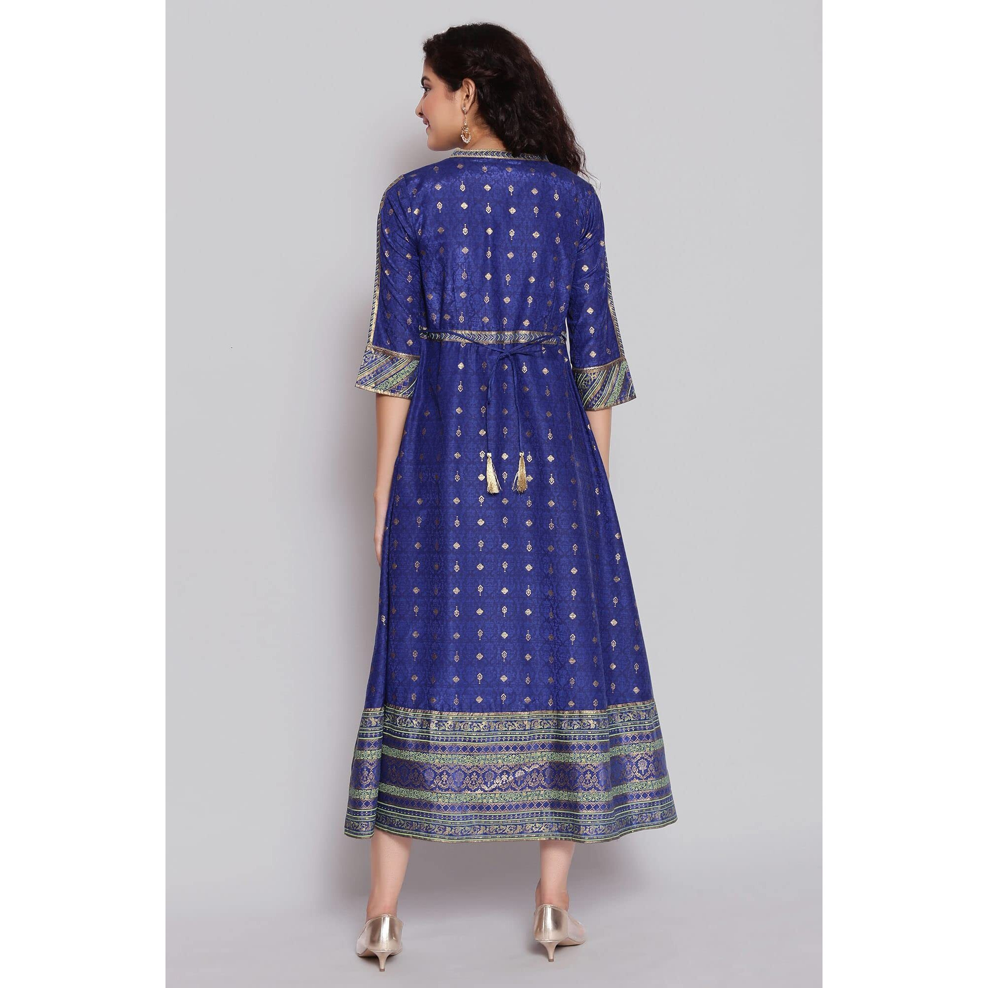 Aurelia Women's Polyester Blue Indian Ethnic Dress Below The Knee (21Aua12392-503342 Xs)