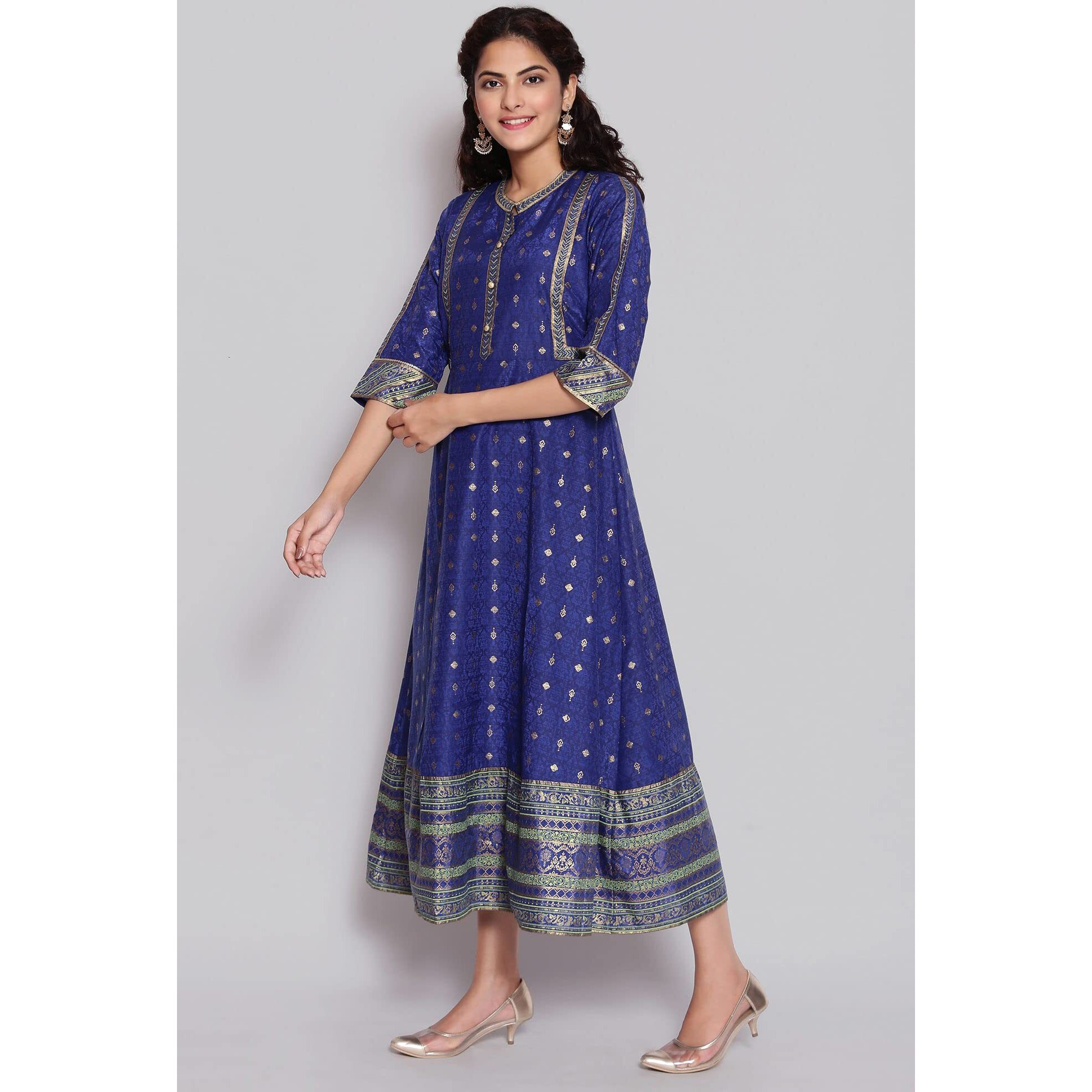 Aurelia Women's Polyester Blue Indian Ethnic Dress Below The Knee (21Aua12392-503342 Xs)