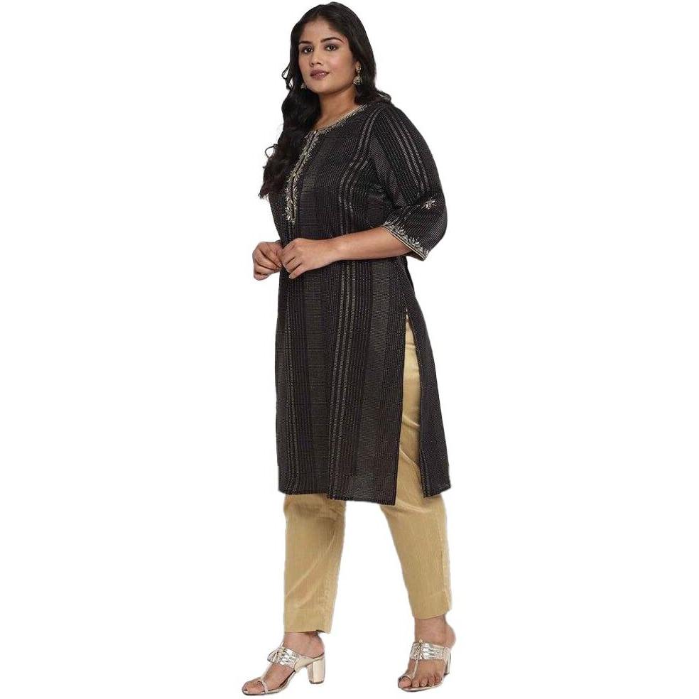 Aurelia Women's Cotton Blend Regular Kurta (21Aua12396-702216_Black_S)