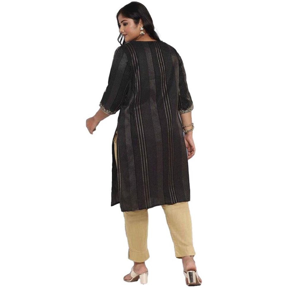 Aurelia Women's Cotton Blend Regular Kurta (21Aua12396-702216_Black_S)