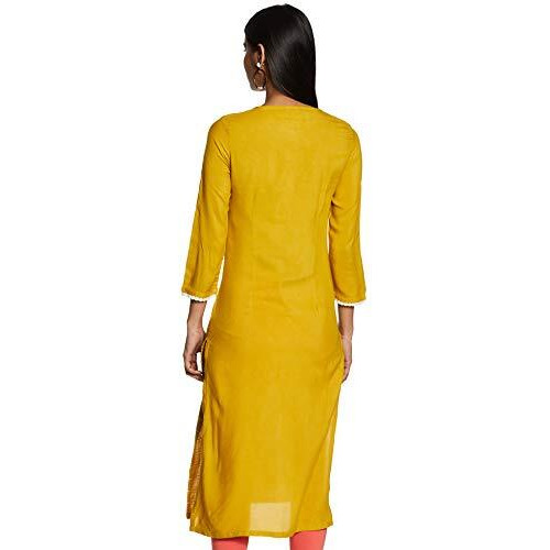 W For Woman Women's Rayon Kurta (20Few13222-113207_Yellow_8 (Small))