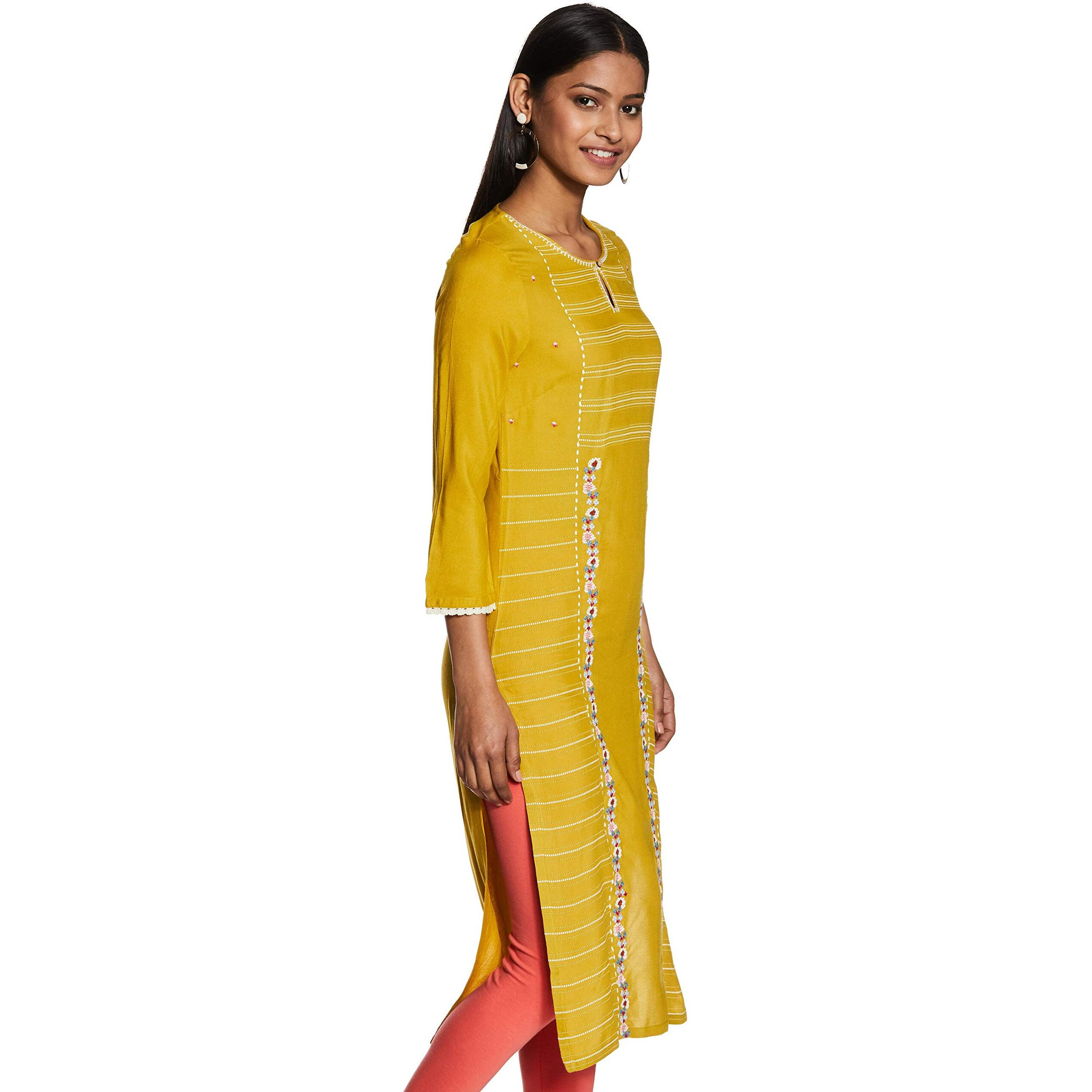 W For Woman Women's Rayon Kurta (20Few13222-113207_Yellow_8 (Small))