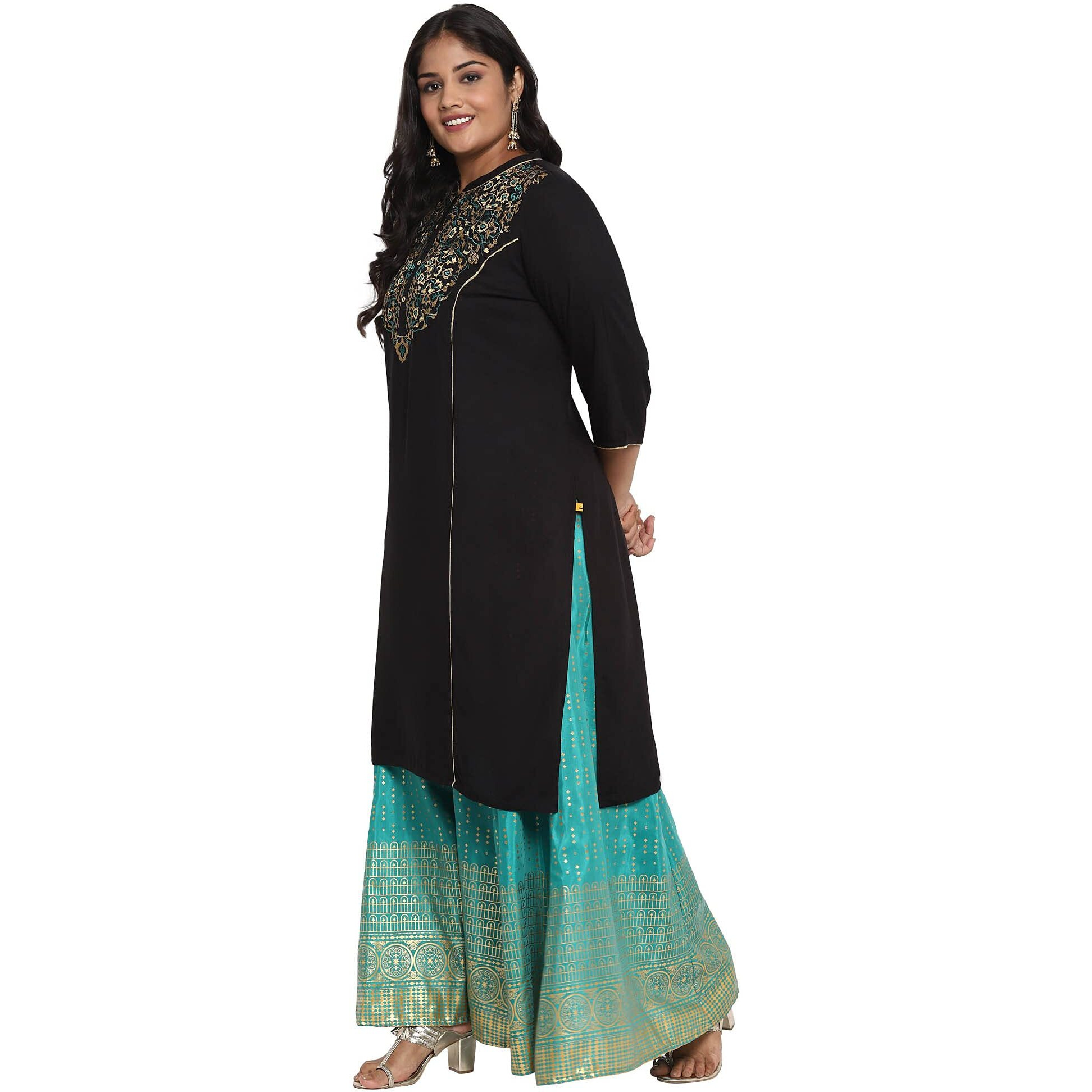 Aurelia Women's Viscose Regular Kurta (21Aua12404-602936_Black_S)
