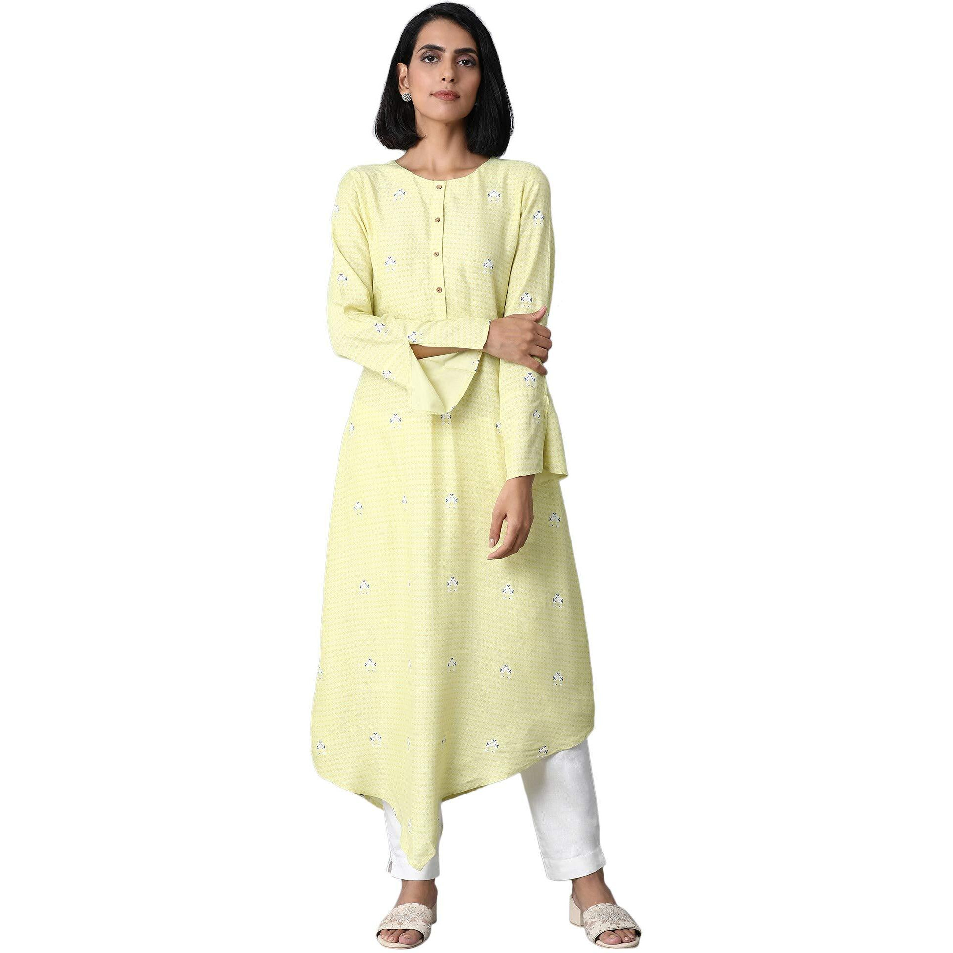 W For Woman Light Yellow Printed Kurta_20Few13933L-115124_2Xl