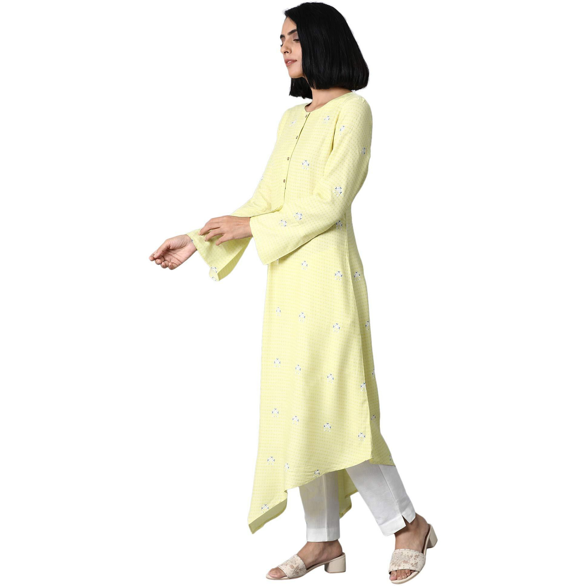 W For Woman Light Yellow Printed Kurta_20Few13933L-115124_2Xl