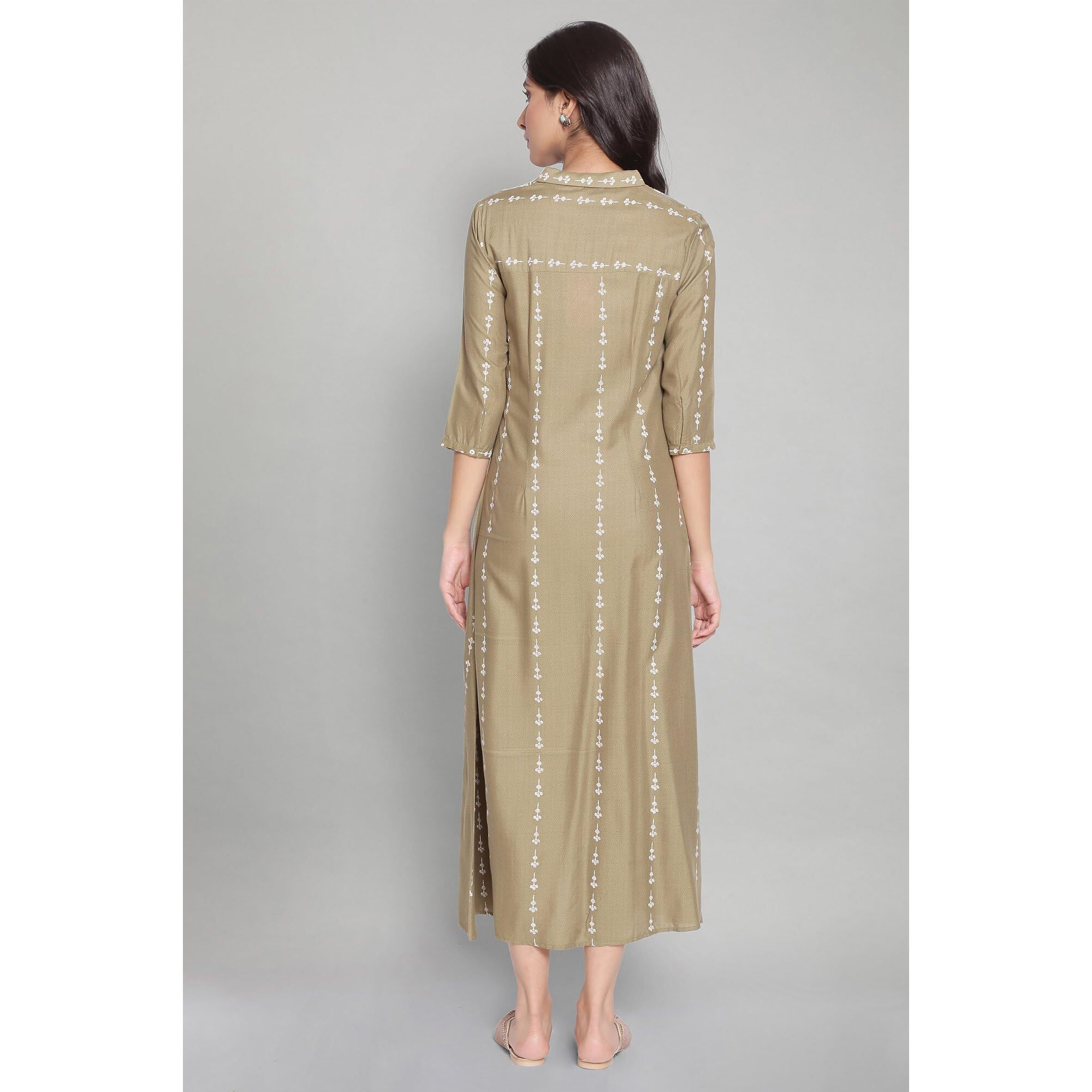 W For Woman Olive Green A-Line Long Dress_21Auw15994-116106_Xs