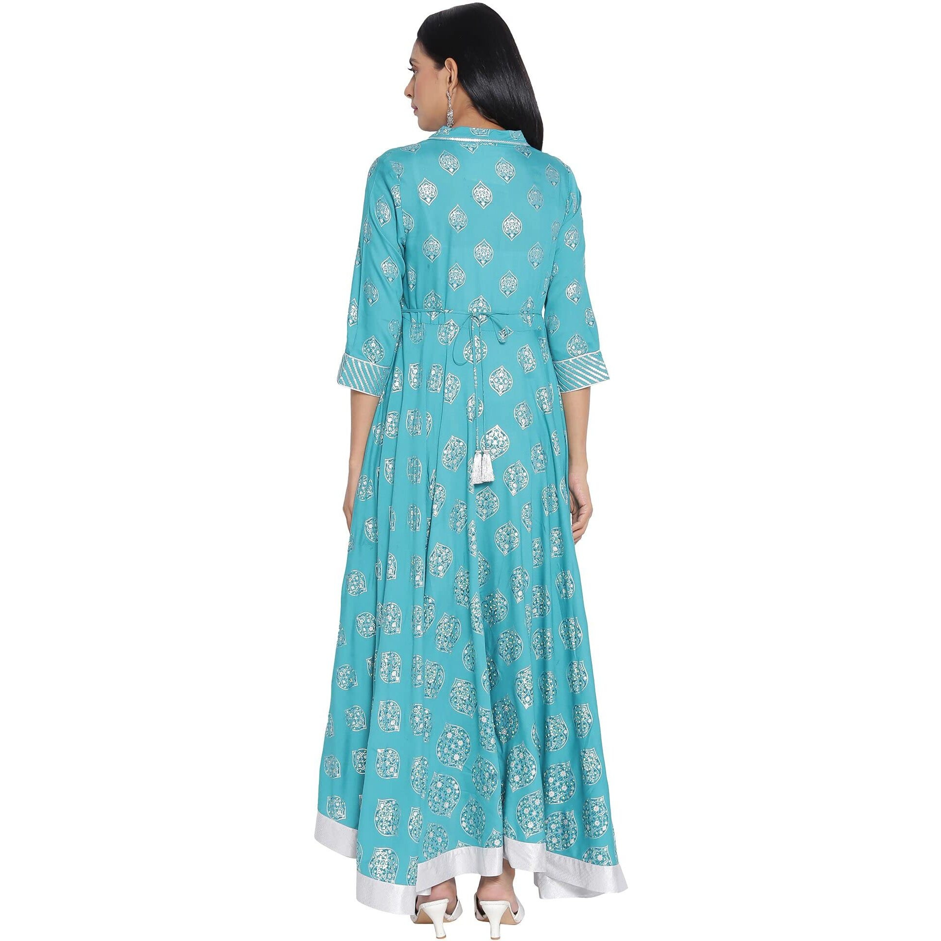 Aurelia Women's Polyester Blue Shirt Collar Flared Dress Calf Length (21Aua12451-503396 S)