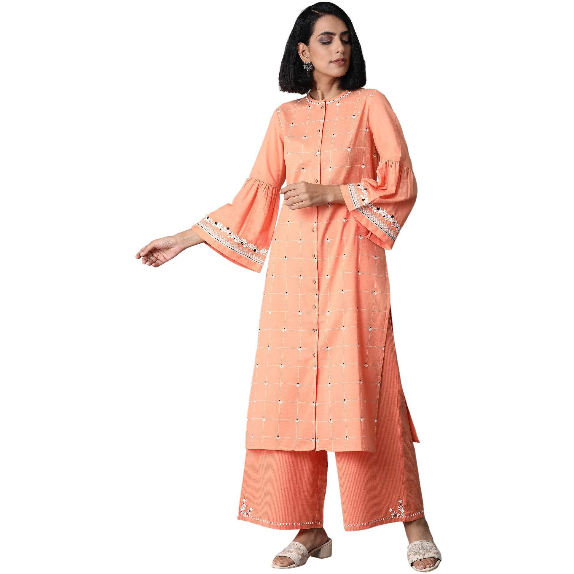 W For Woman Women's Cotton Kurta (20Few13490-114277_Orange_8 (Small))