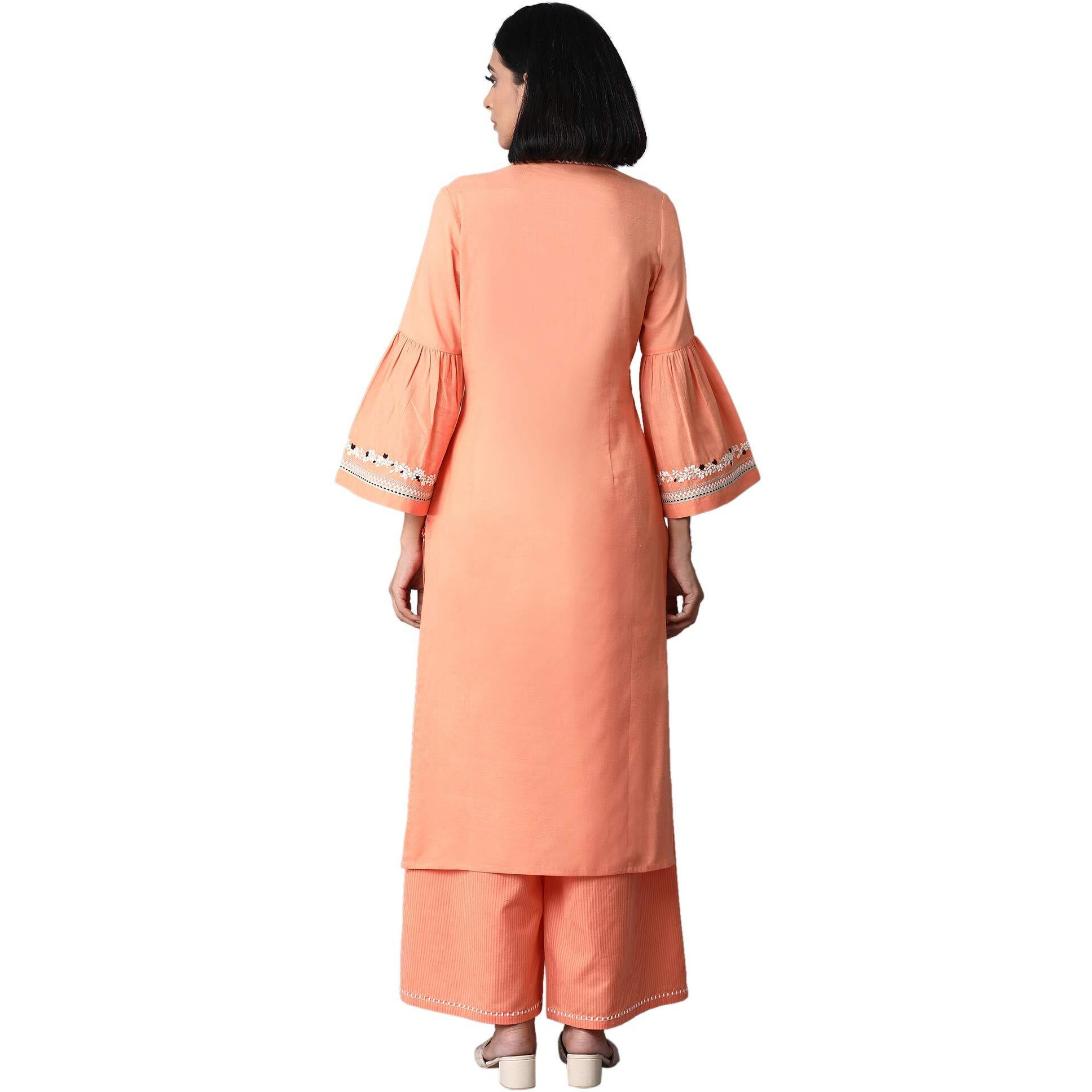 W For Woman Women's Cotton Kurta (20Few13490-114277_Orange_8 (Small))