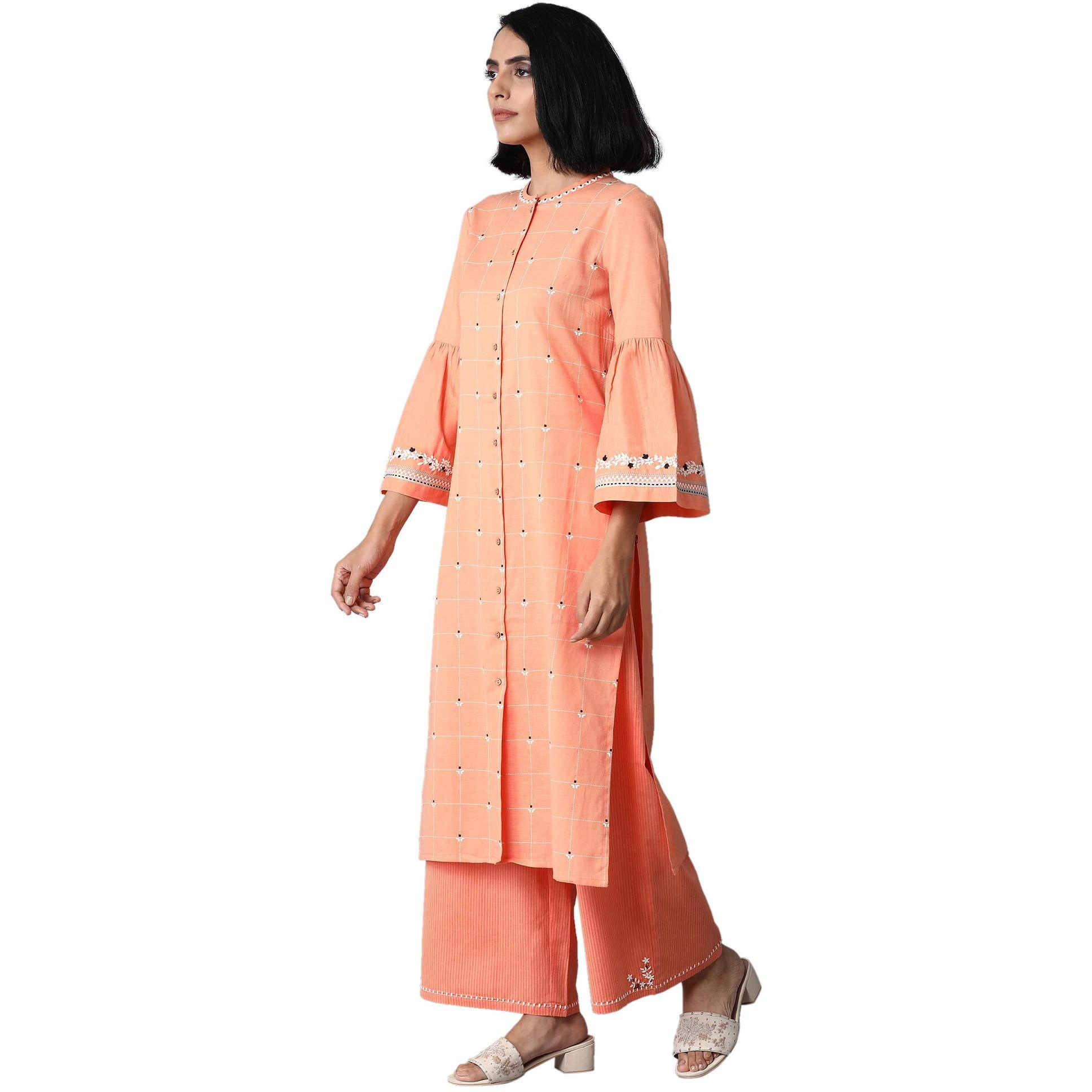 W For Woman Women's Cotton Kurta (20Few13490-114277_Orange_8 (Small))