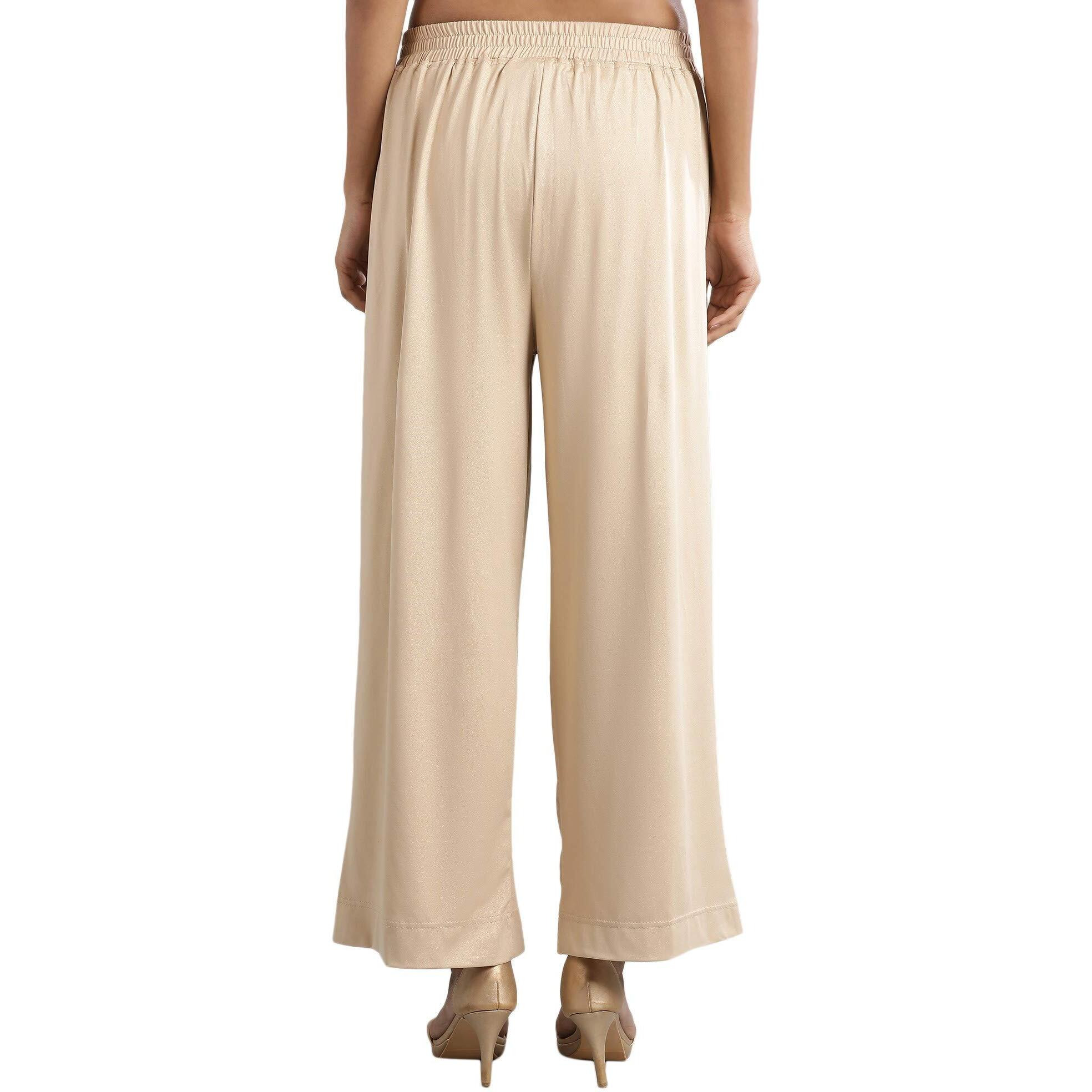 Aurelia Gold Poly Blend Solid Palazzo For Women