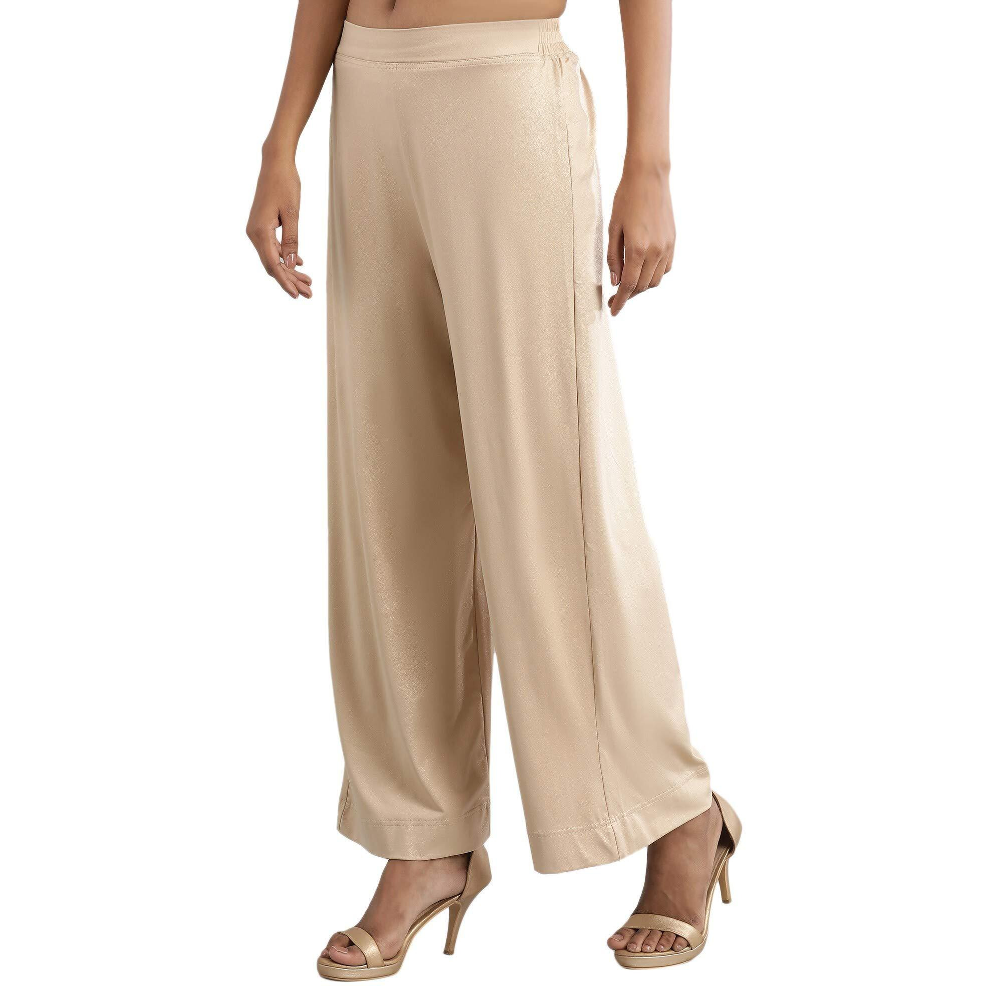 Aurelia Gold Poly Blend Solid Palazzo For Women