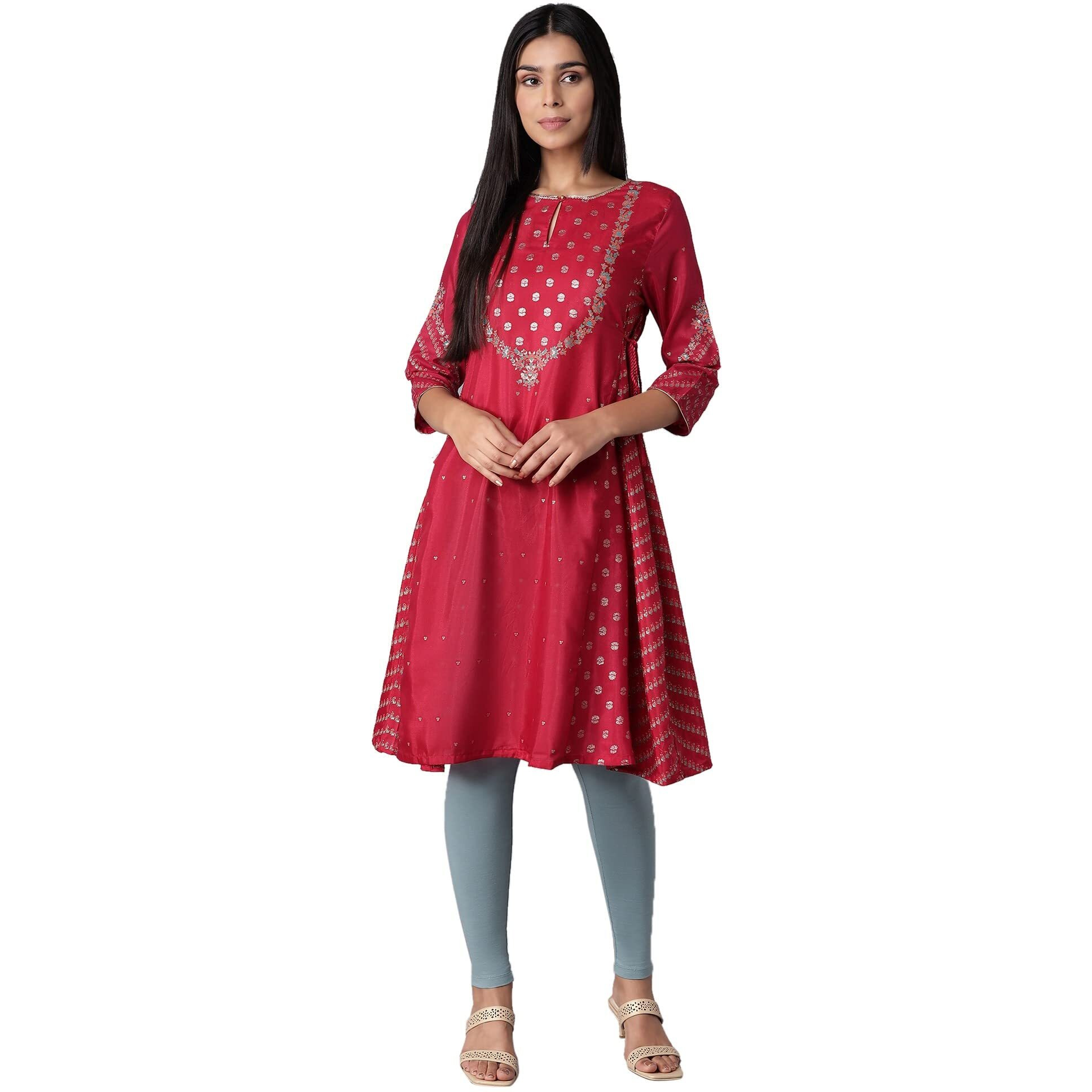 W For Woman Women's Polyester Regular Kurta (21Auw13940-117086_Red_18)