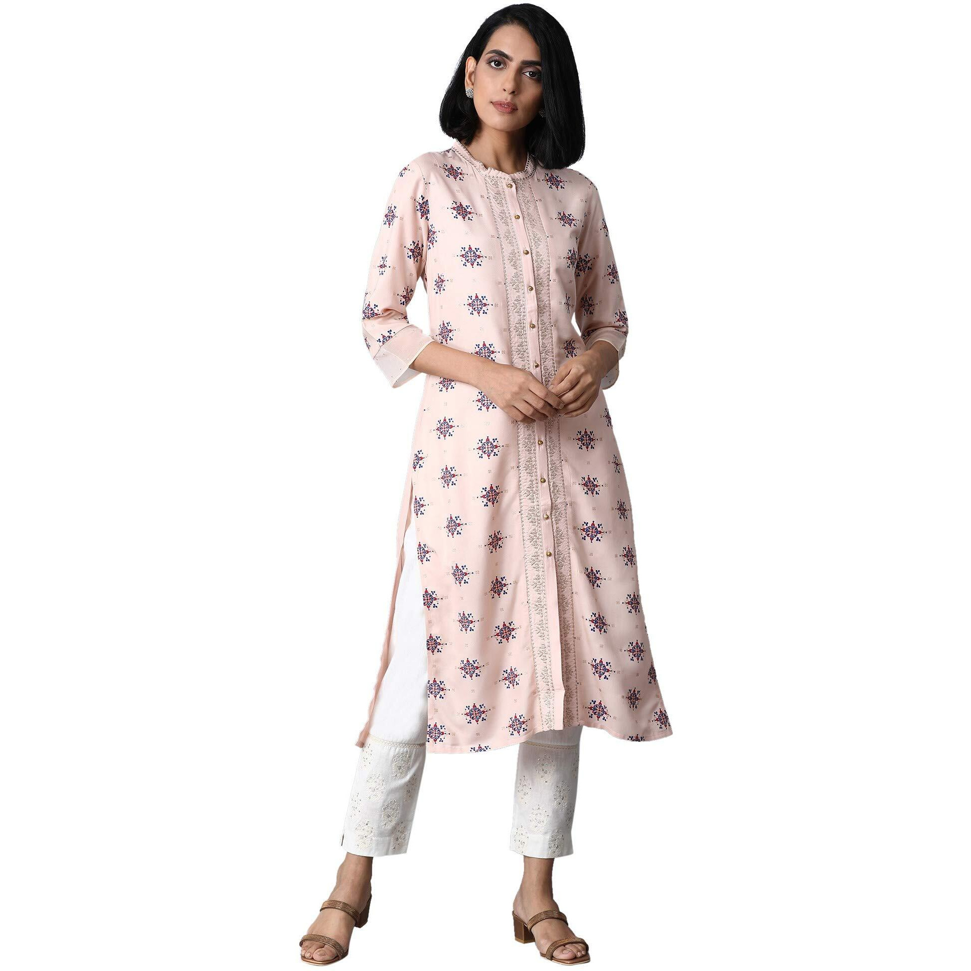 W For Woman Peach Pink Placement Print Kurta_20Few13357-113876_2Xl