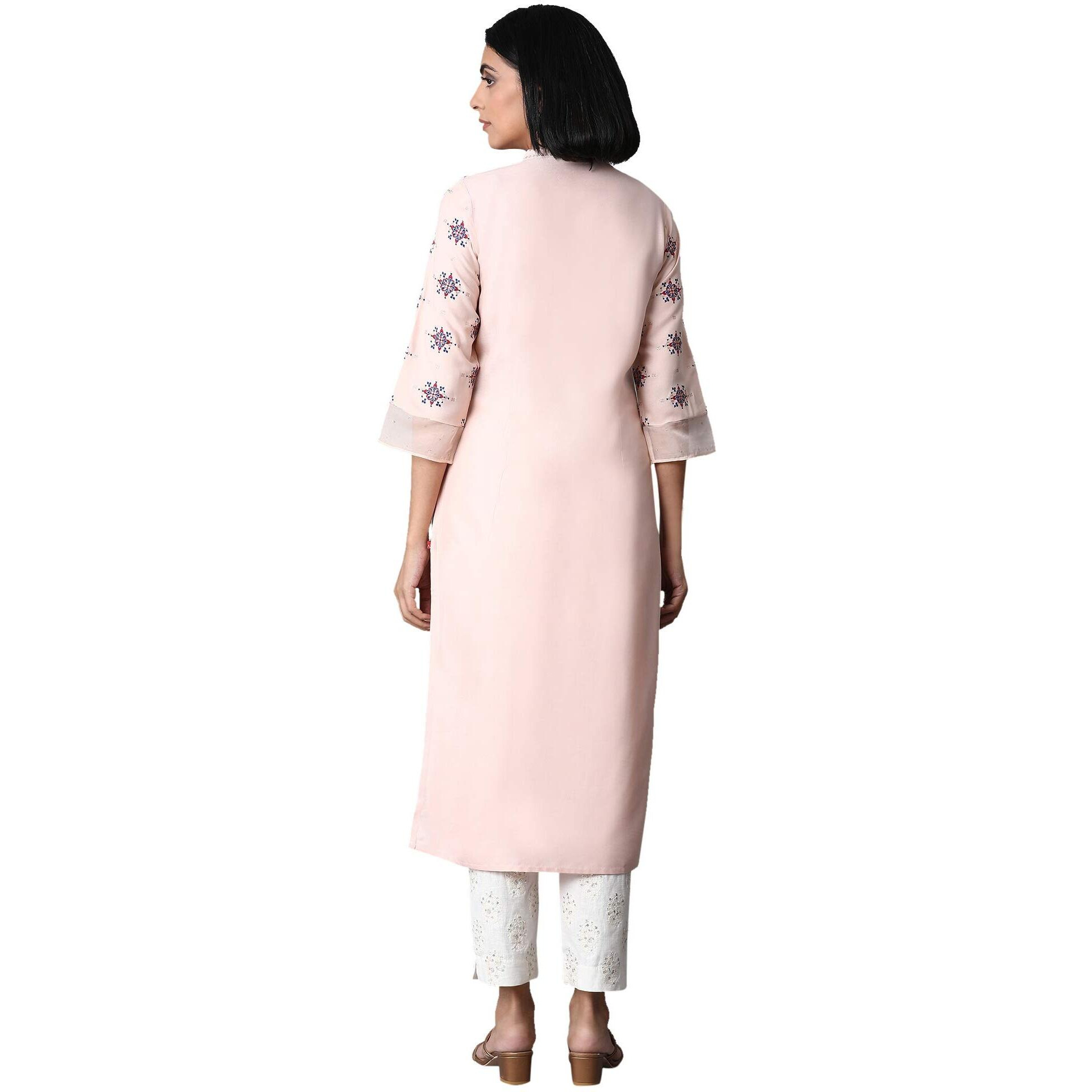 W For Woman Peach Pink Placement Print Kurta_20Few13357-113876_2Xl