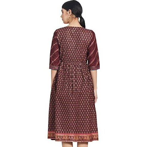 W For Woman Women's Cotton Rich Red Printed Dress With Sequin Below The Knee (21Auw14182-117269 Xs)