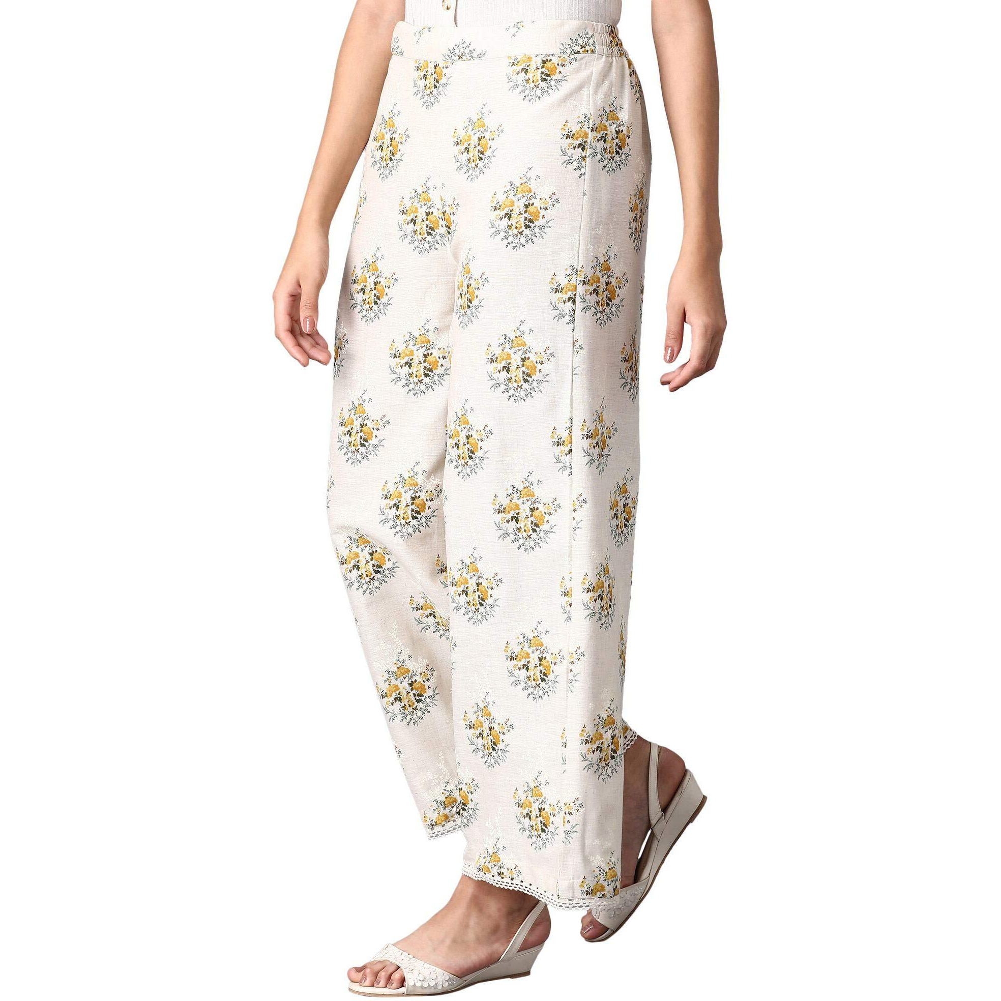 W For Woman Women's Cotton Parallel Bottom (20Few60897-113957_Yellow_16 (Xx-Large))