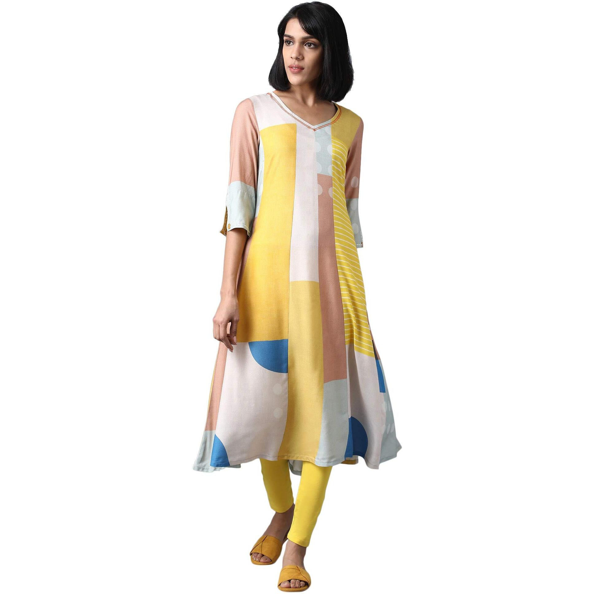 W For Woman Women's Rayon A-Line Midi Dress (20Few13433-114032_Multicolor_10 (Medium))