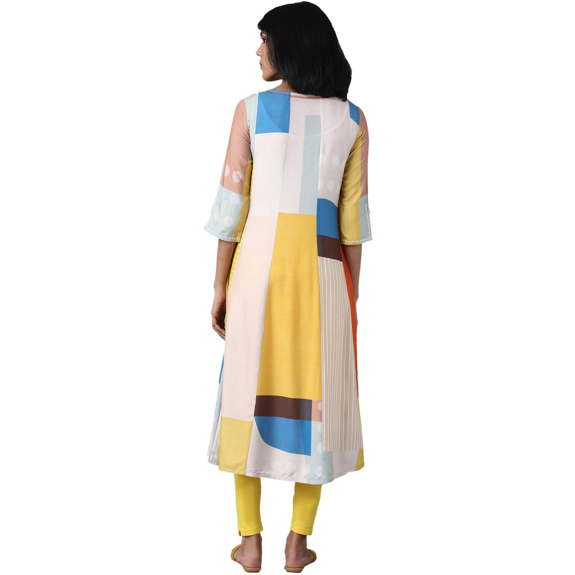W For Woman Women's Rayon A-Line Midi Dress (20Few13433-114032_Multicolor_10 (Medium))