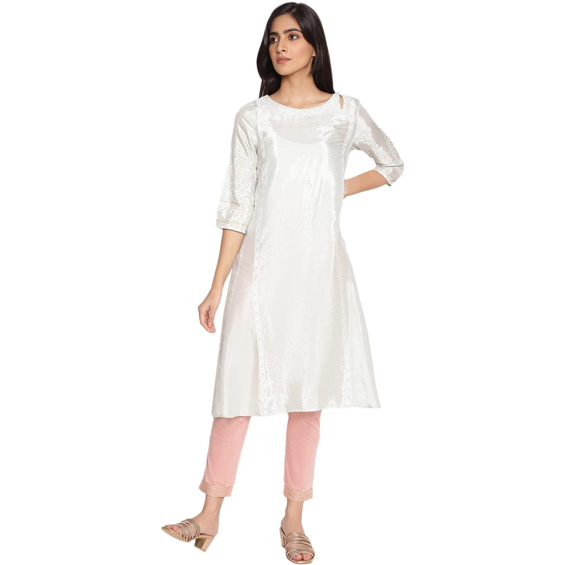 W For Woman Pista Green Printed Kurta With Embroidery_21Auw14798-116328_Xs