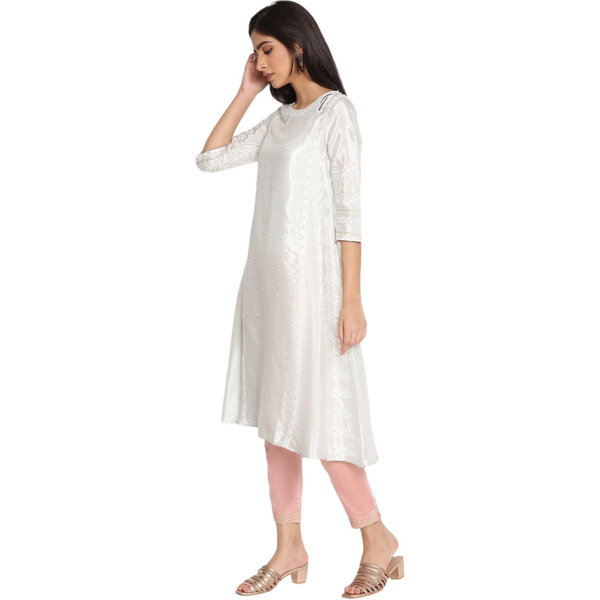 W For Woman Pista Green Printed Kurta With Embroidery_21Auw14798-116328_Xs