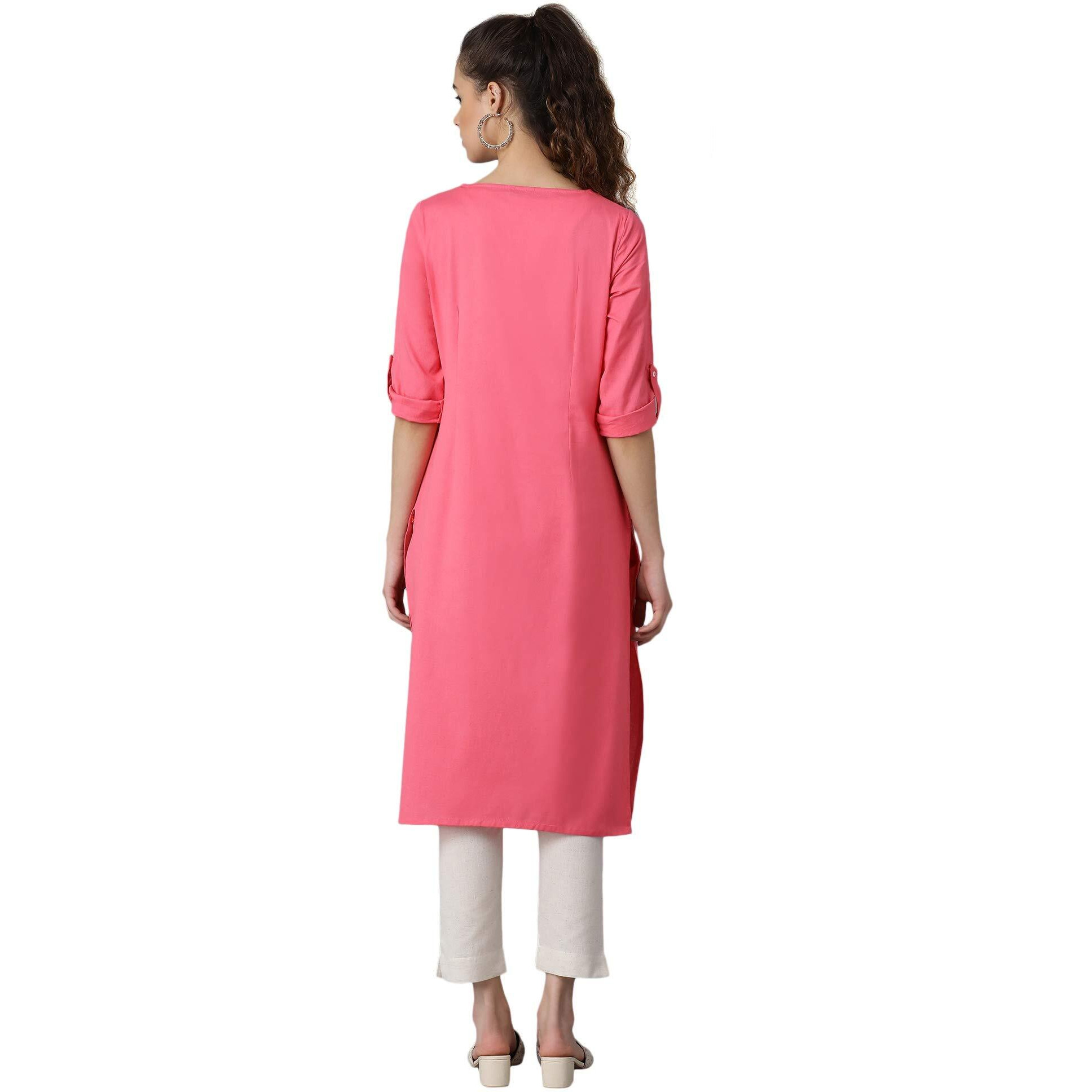 W For Woman Yellow Solid Cotton Blend Regular Kurta With Threading