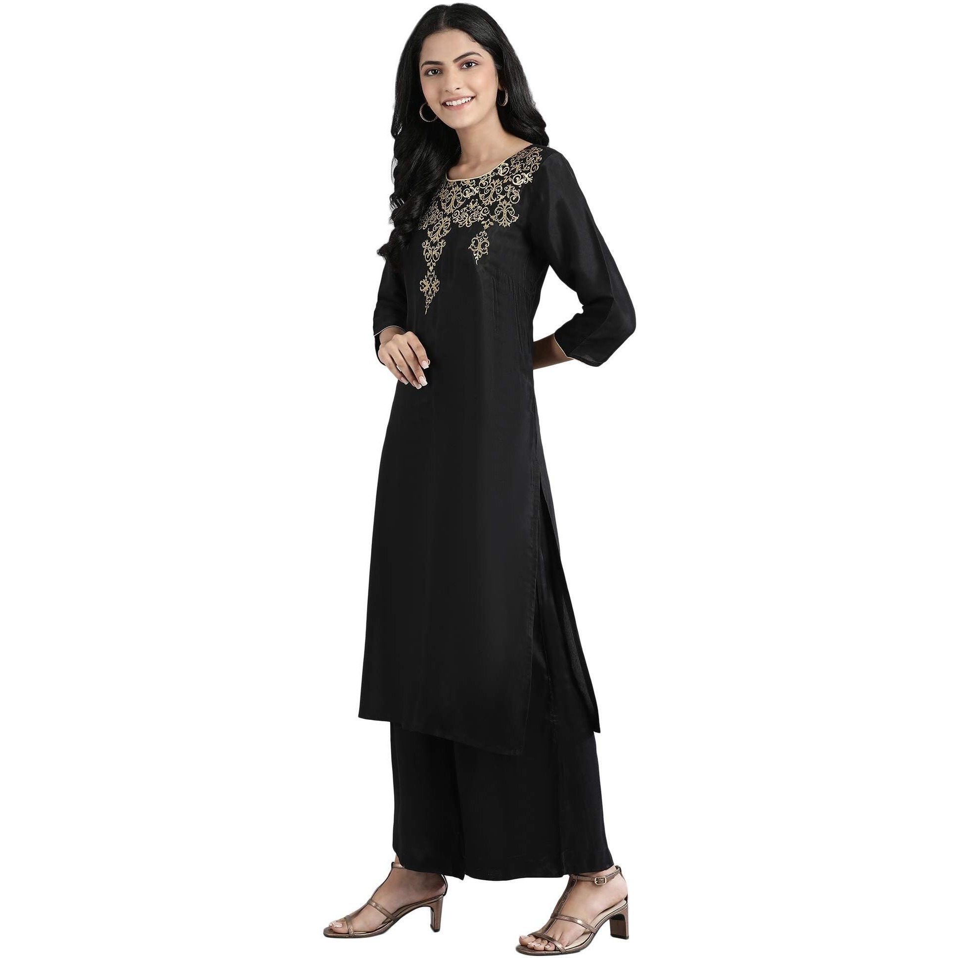 Aurelia Women's Rayon Straight Salwar Suit Set (20Feas11572-03494_Black_Small)