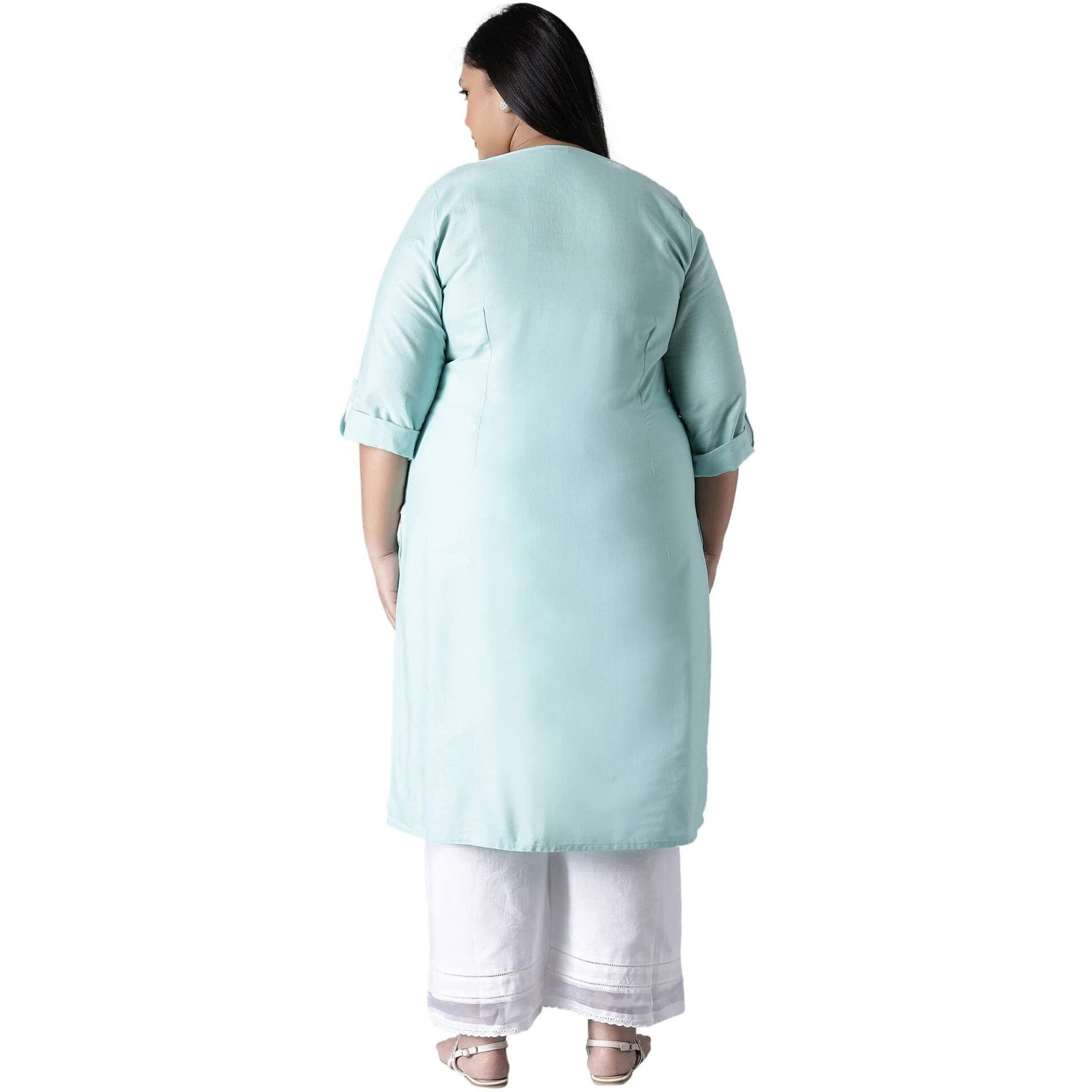 W For Woman Blue Round Neck Solid Kurta_21Few13783-213747_S