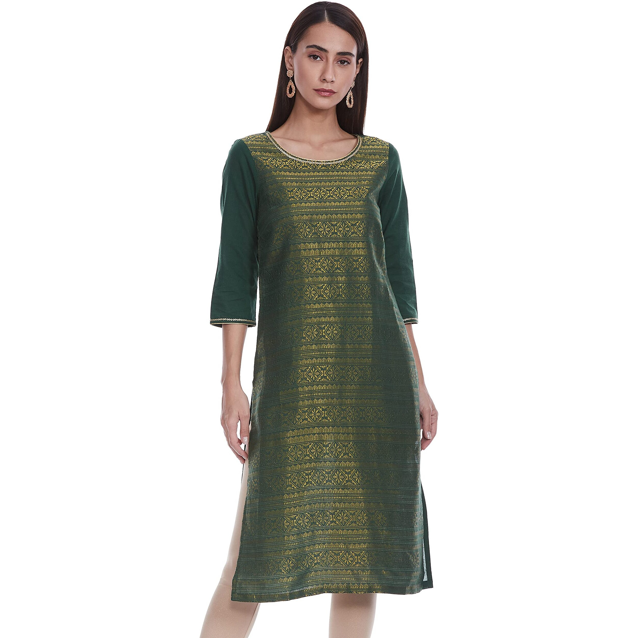 Aurelia Women's Cotton Blend Regular Kurta (20Aua11624-701279_Green_S)