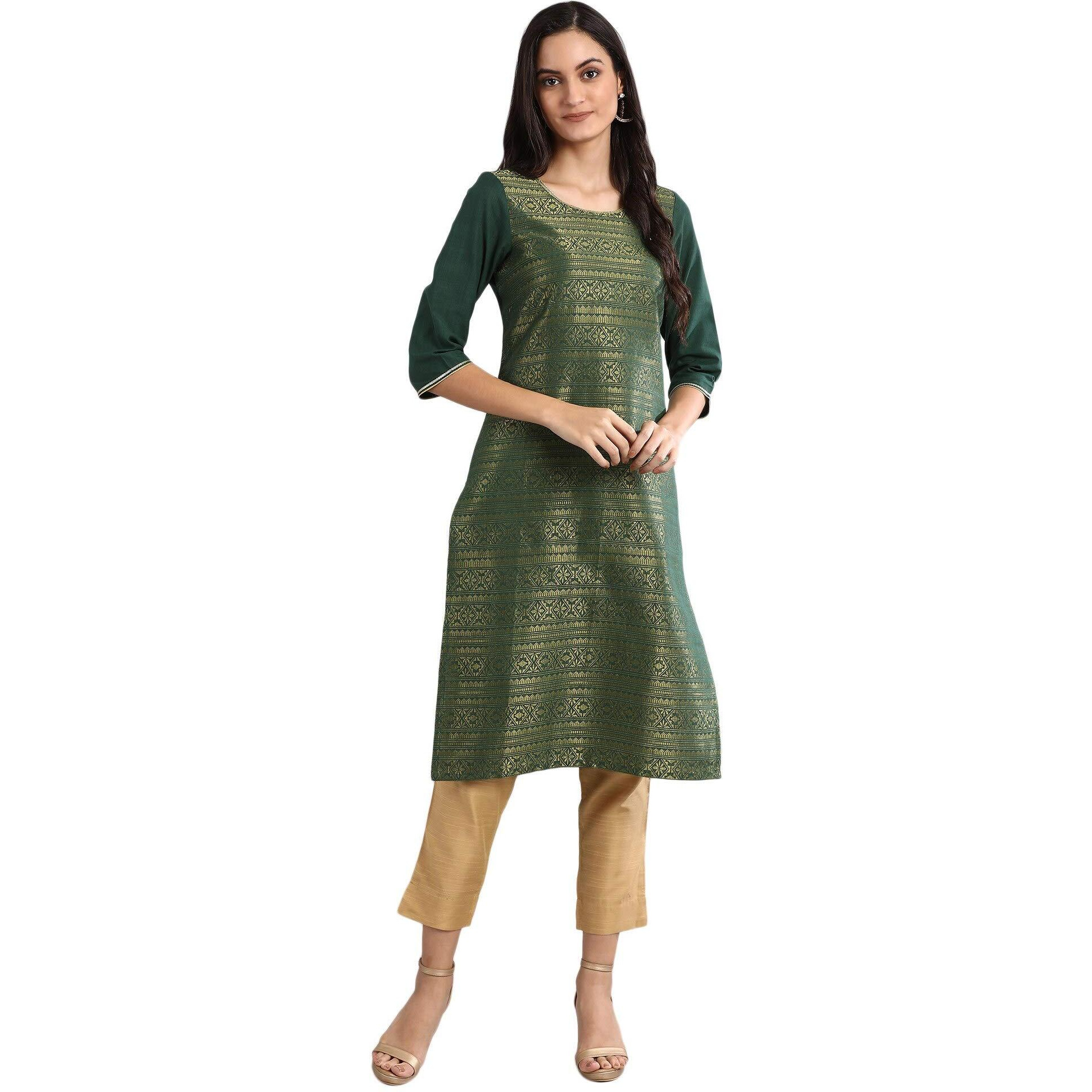 Aurelia Women's Cotton Blend Regular Kurta (20Aua11624-701279_Green_S)