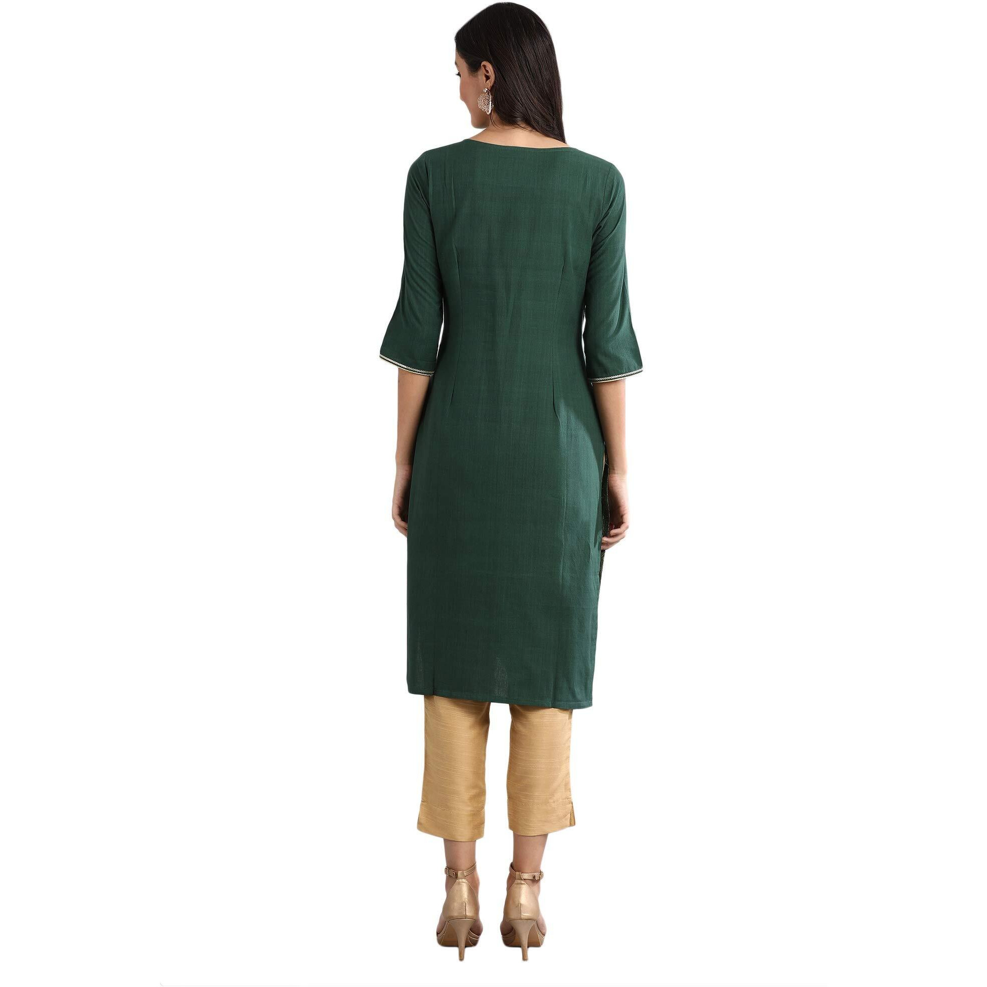 Aurelia Women's Cotton Blend Regular Kurta (20Aua11624-701279_Green_S)