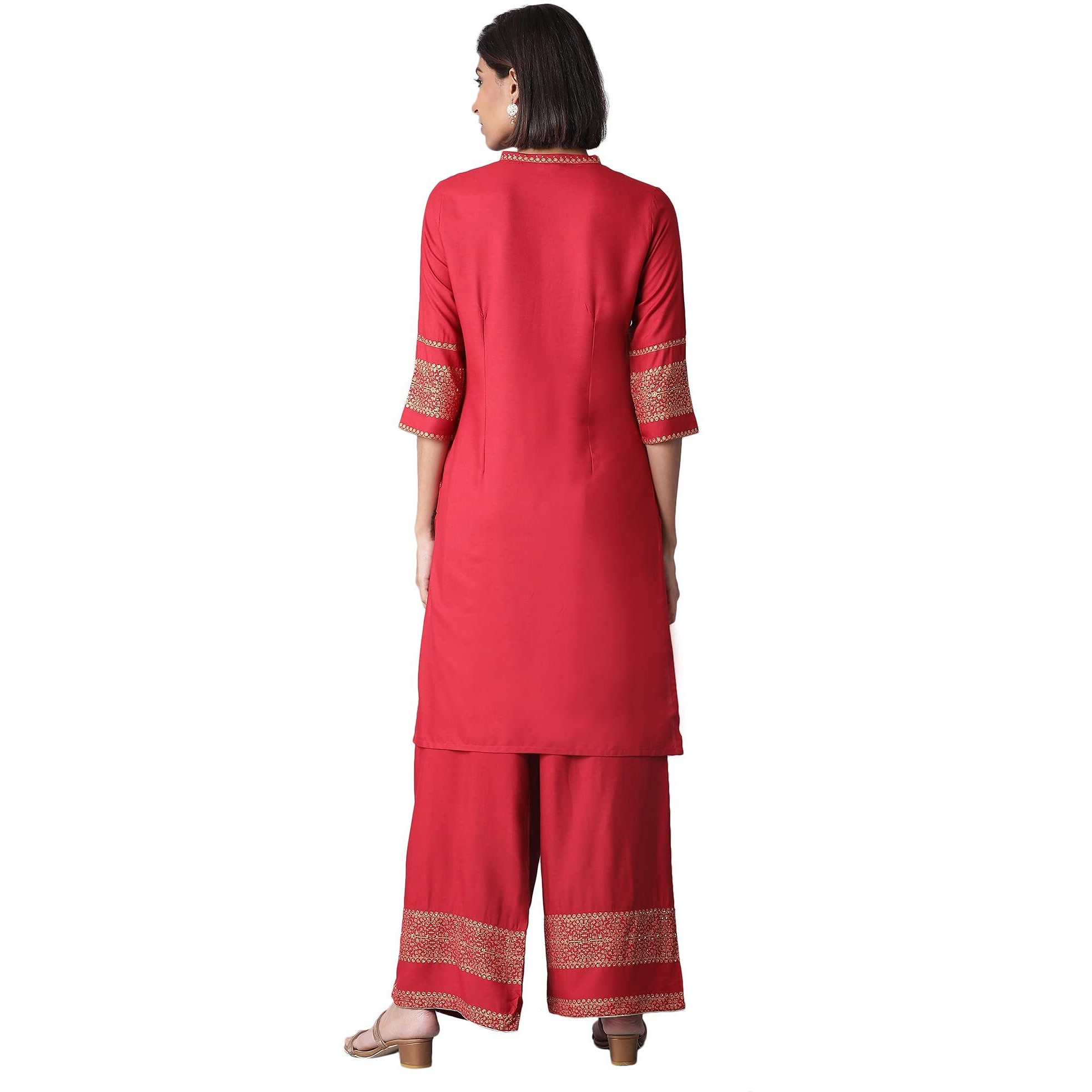 W For Woman Kurta & Parallel Pant_20Auws13764-114722_Xs Red