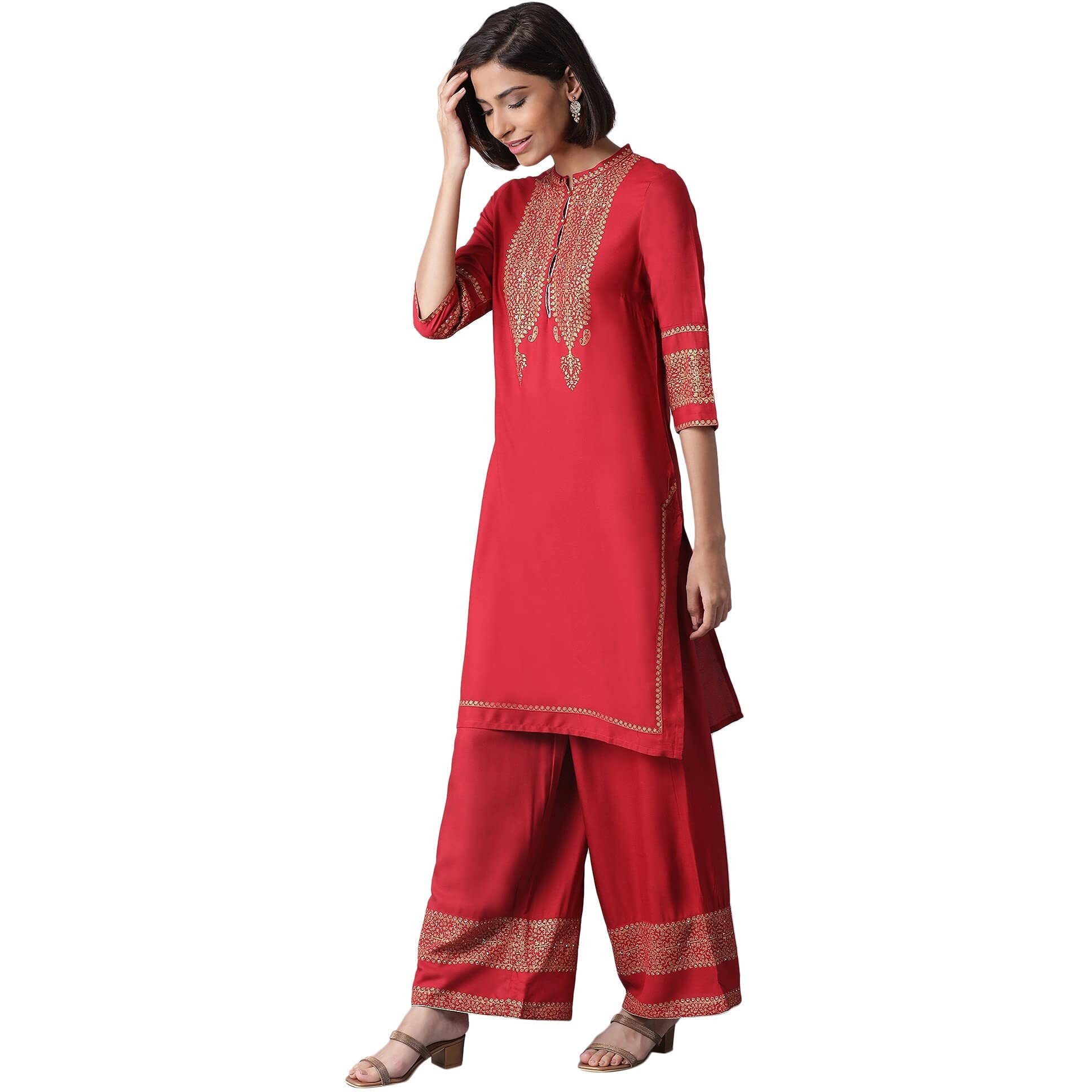 W For Woman Kurta & Parallel Pant_20Auws13764-114722_Xs Red